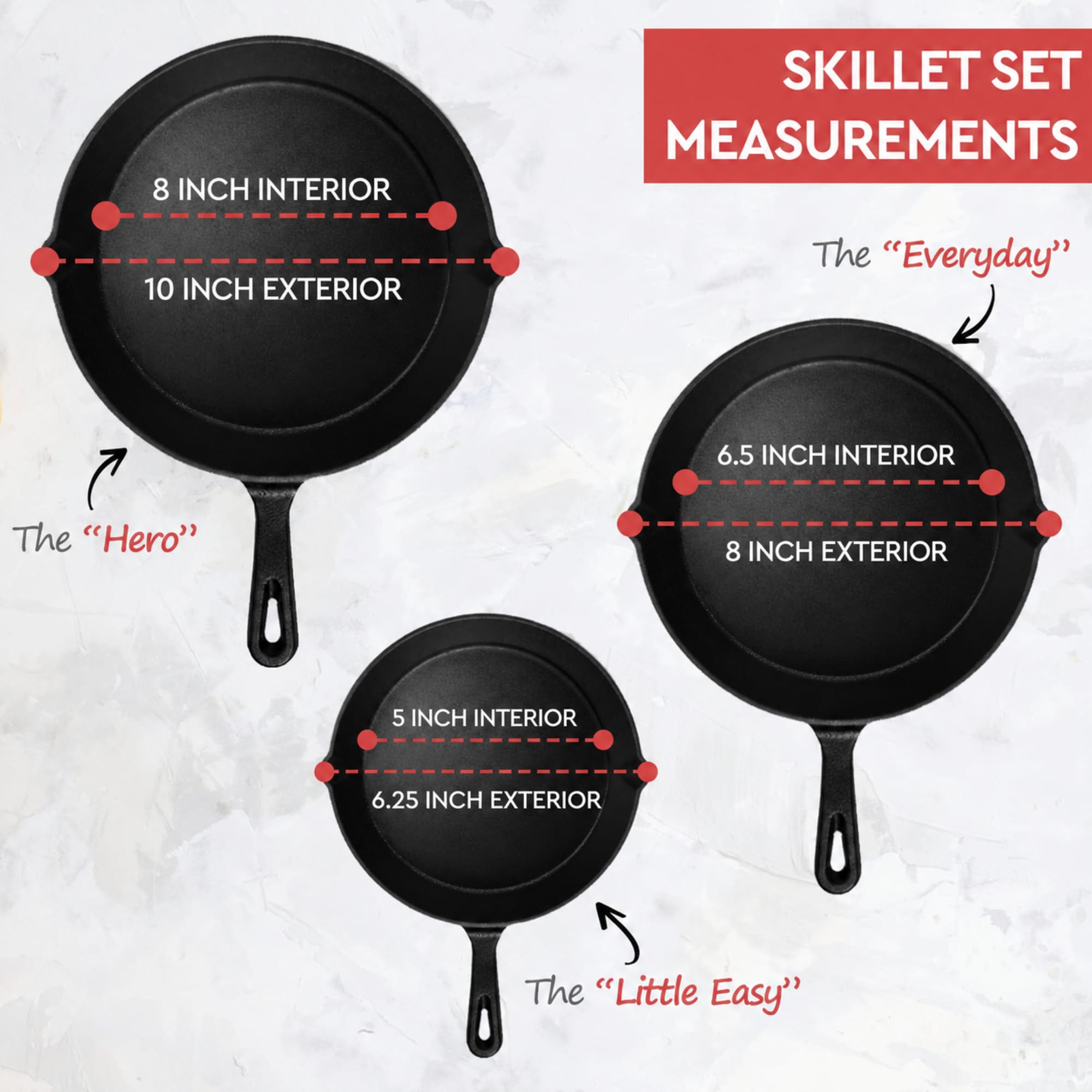 Simple Chef Cast Iron Skillet Set - 3 Piece -3
