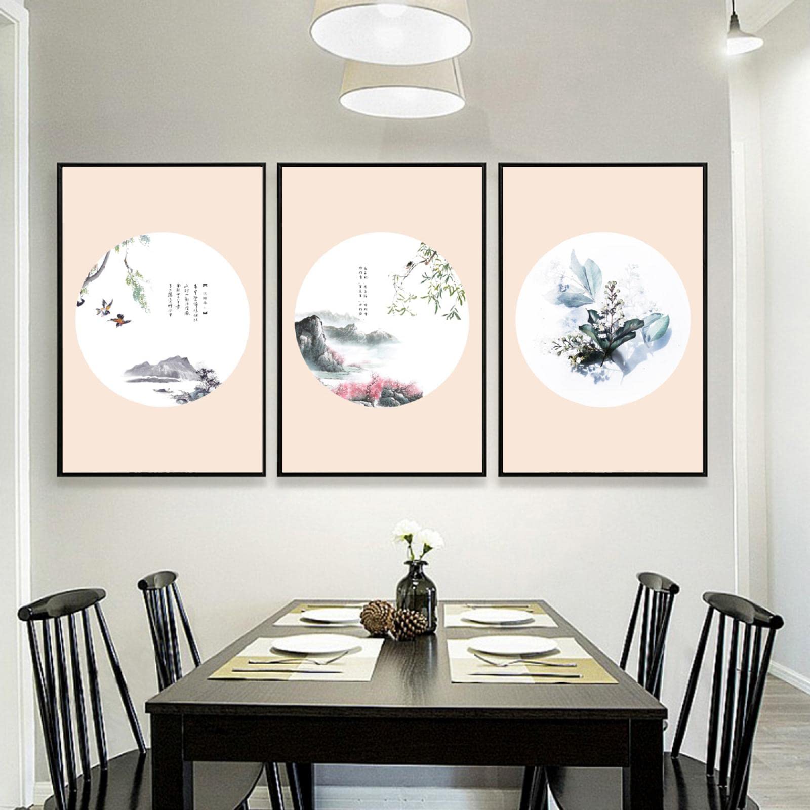 Chiński styl kwiat krajobraz farby Art plakat na płótnie obraz z nadrukiem na płótnie Wall Art salon dekoracji wnętrz 60x80 cm-3 sztuki bezramowe
