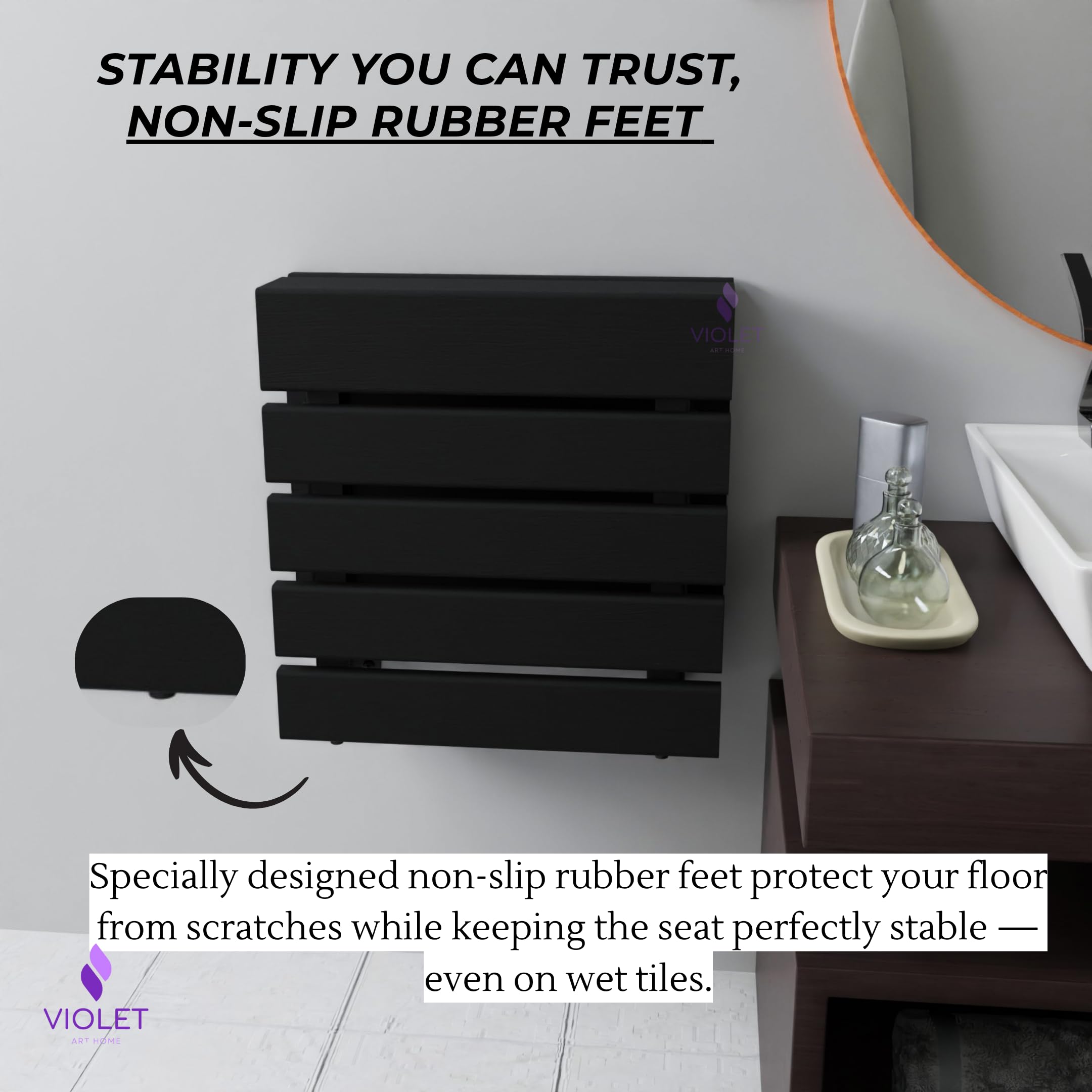 Folding Wall Mounted Teak Wood Shower Seat, ADA Compliant Durable Bath Bench, Sturdy Space-Saving Bathroom Stool, Fold Up Easy Folding Handmade - View #2