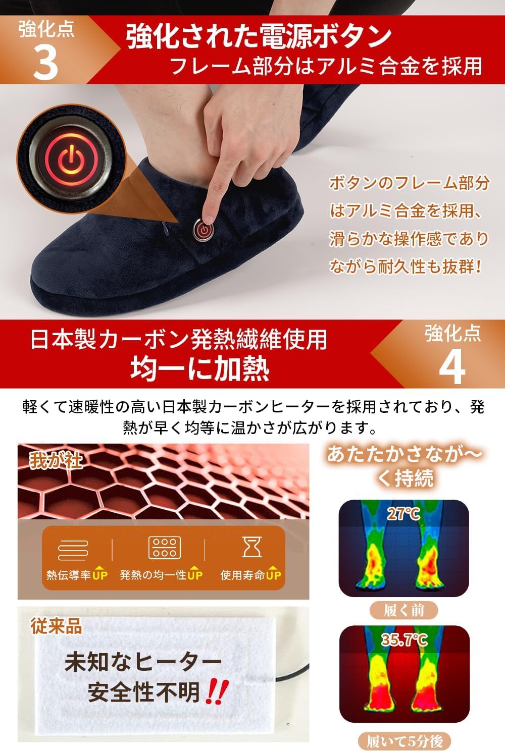 7段階温度調整 フットウォーマー 10秒速熱 フットウォーマー 7段階温度調整 10秒速熱