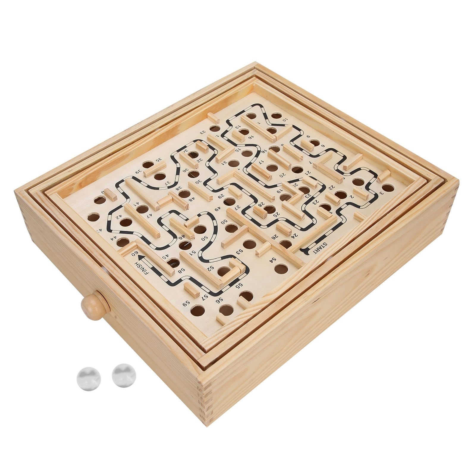Brrnoo Juego de Laberinto de Madera, Juguete de Rompecabezas de Laberinto de Bola de Equilibrio con Esquinas Redondeadas Suaves para Adultos, Niños y Personas Mayores para Ejercitar