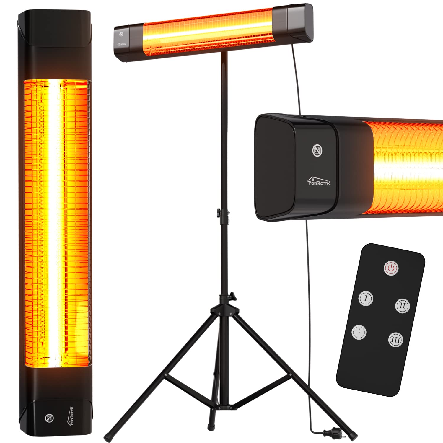 Tronitechnik® Infrarot Heizstrahler mit Fernbedienung Wärmestrahler Terrassenstrahler Innen & Außen Wand-Heizstrahler Standheizer Terrasse-Strahler Terrassen-Heizer mit LED-Anzeige energiesparend
