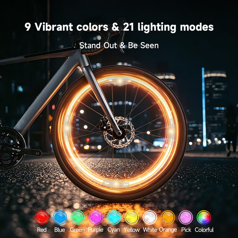 Luci a LED ricaricabili per ruota della bicicletta, confezione da 2, impermeabili, facili da installare, luci a LED per raggi della bicicletta, sensore di movimento, luci di sicurezza per adulti e
