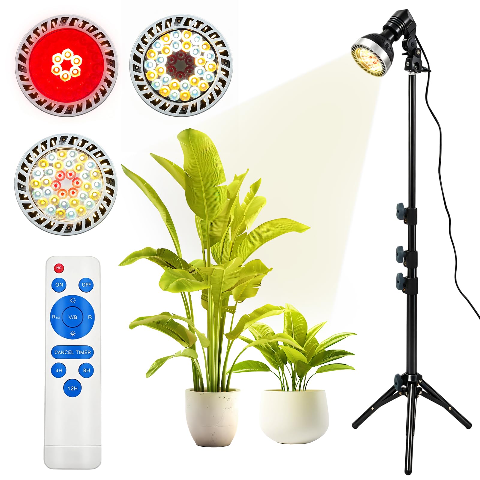 Ampoule Lampe Horticole avec Trépieds,19W Led Horticole Spectre Complet | E27 Lampe De Croissance pour Plantes,Dimmable 36 LEDs Lampe Plante Avec Minuterie 4/8/12h,pour Germination Croissance