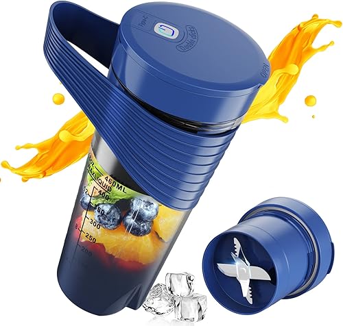 Xibonol Licuadora portátil, licuadora para batidos y batidos, 16 onzas, recargable tipo C, licuadora personal, mini licuadora con cuatro cuchillas