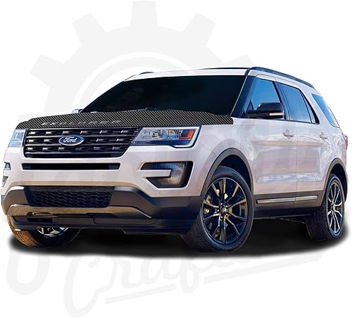 Miniatura 1 de Factory Crafts Hood Wrap Graphics Kit 3M Textured Vinyl Decal Compatible with Ford Explorer 2018-2019 - Black Carbon Fiber