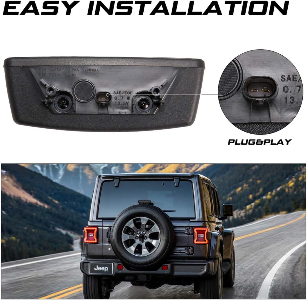 Kiwi Master LED 3rd Brake Light for 2018-2026 Jeep Wrangler JL/ 4xe Accessories Third Brake Light High Mount Stop Light (Black Housing Smoke Lens)