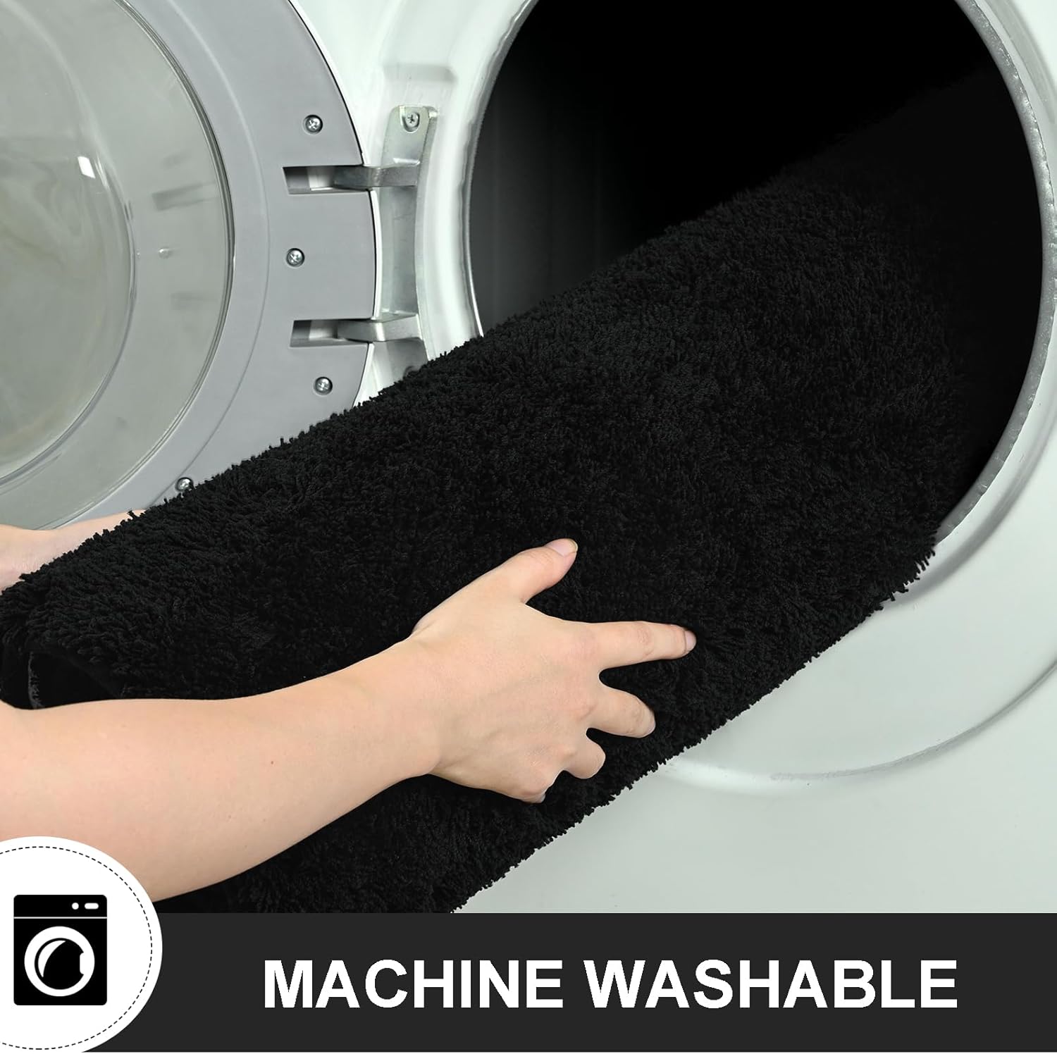 Bathroom Runner Rugs 60x24, Extra Soft and Absorbent Bath Mats, Non-Slip Shaggy Long Bath Rug for Bathroom Floor, Tub and Shower, Machine Washable, Quick Dry, Black - Image 4