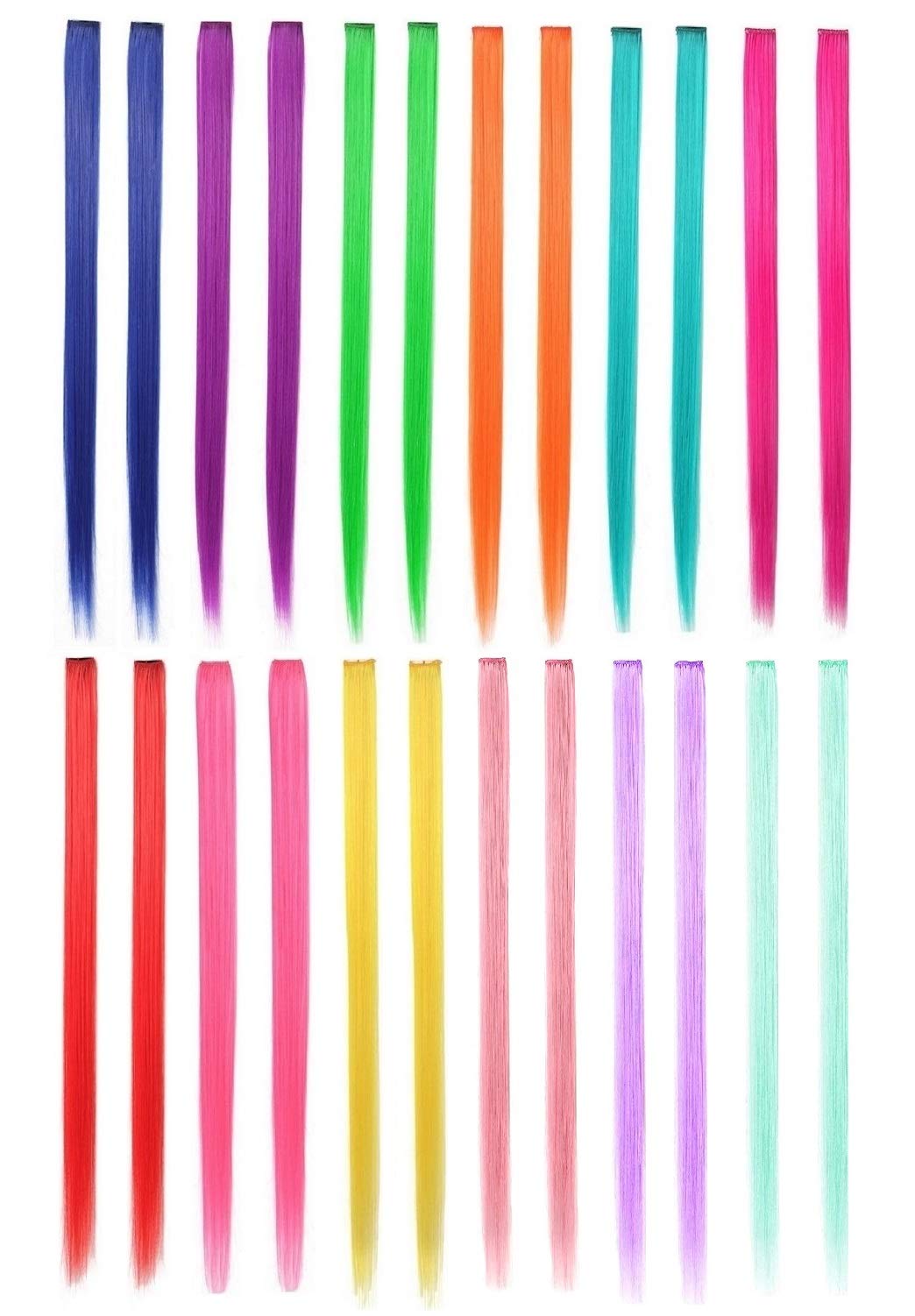 Liasun24Pcs/set 12 Colors Straight Highlight Clip in Hair Extensions 20 Inch Colored Party Hair Pieces for Grils Women (24Pcs Multicolor)