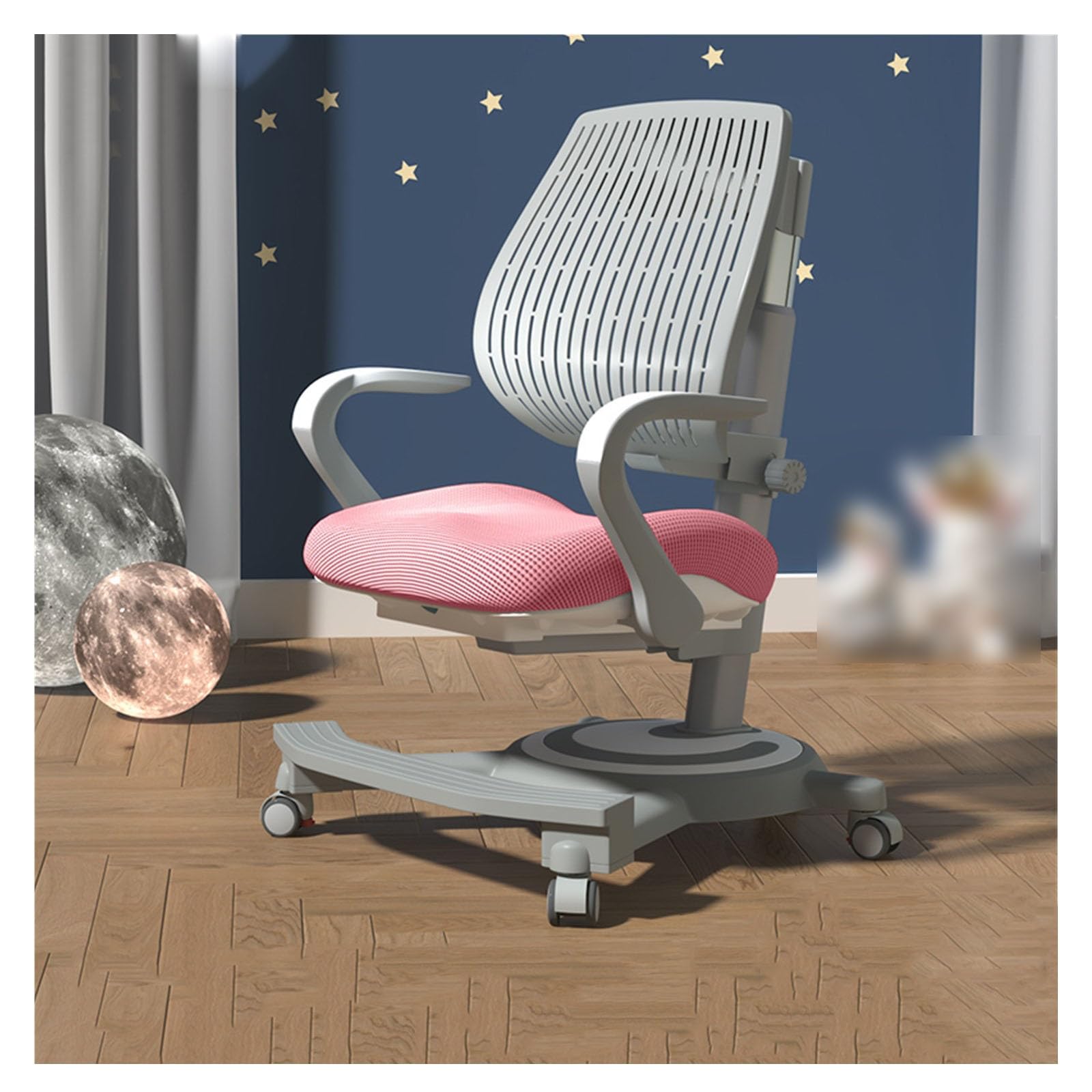 Ergonomiczne krzesło biurowe dla dzieci, prawidłowa postawa siedząca, specjalne siedzisko, dom, szkoła, biuro, regulacja wysokości, łatwe w montażu (obrotowe) (kolor: różowy) Star of Light