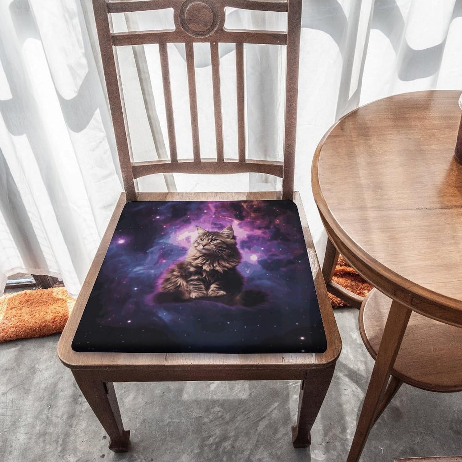 Cat Sitting Inside Nebula Chair Cushion Floor Pillow Stool Cushion | Cushions with Removable Cover with Square Memory for for Chair Living Room Balcony Office Sofa,13.8*15*1.2 Inch
