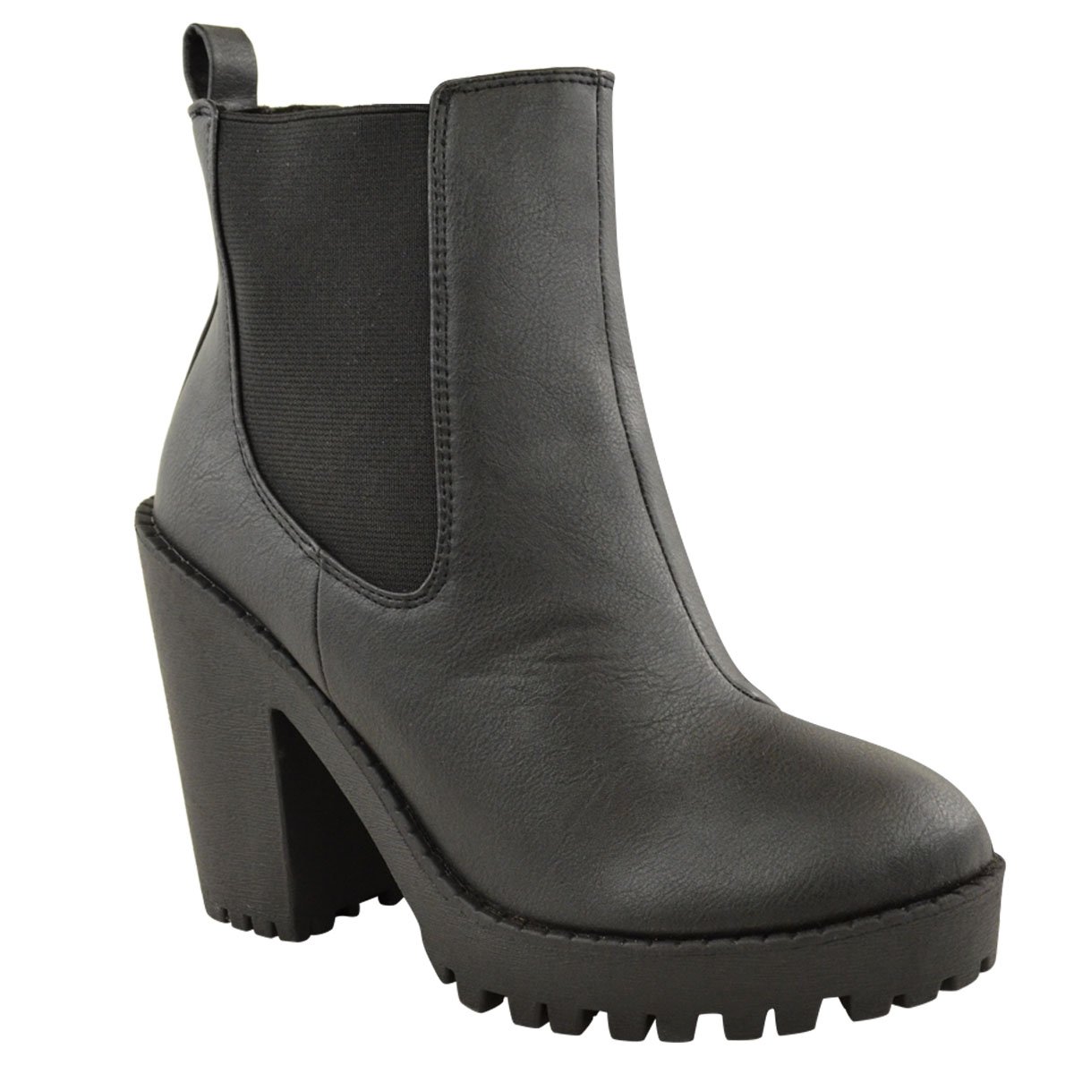 Fashion Thirsty Womens Chunky Cleated Platform Sole Block High Heel Chelsea Ankle Boots Size