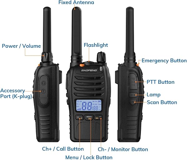 BAOFENG BF-88ST Pro PMR446 Walkie Talkie, Upgraded Long Range Rechargeable License-Free Two Way Radios with LCD Display, VOX Dual Watch, Desktop Charger and Earpieces, 2 pack - 3