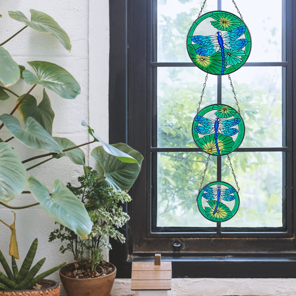 ハ*8様 ステンドグラス パネル 花とトンボ 約72×57cm 壁掛け オブジェ