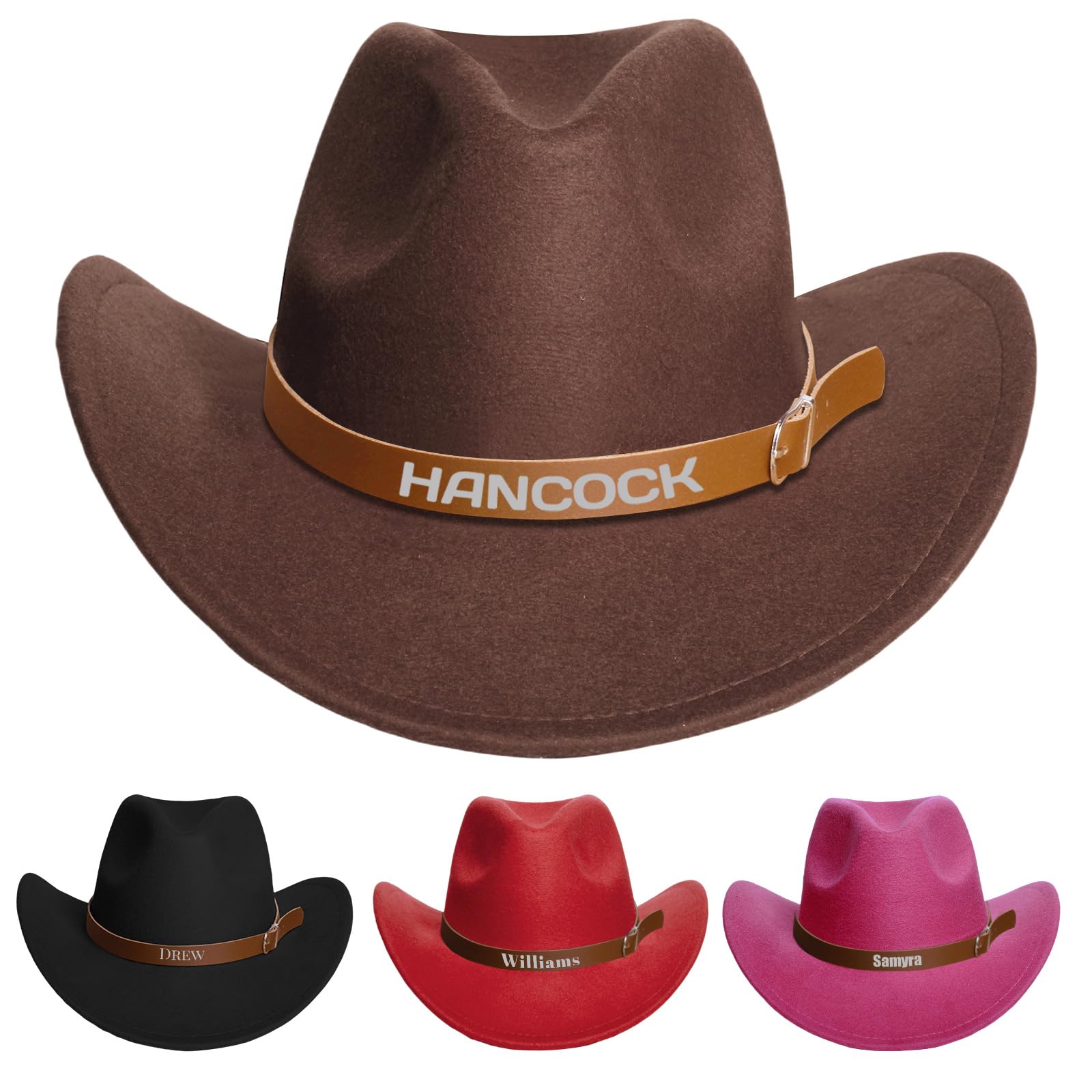 Custom Toddler Cowboy Hat with Engraved Name Hatband,3-10 Kids Cowboy Cowgirl Hats for Boys Baby Girls Youth Childrens Brown