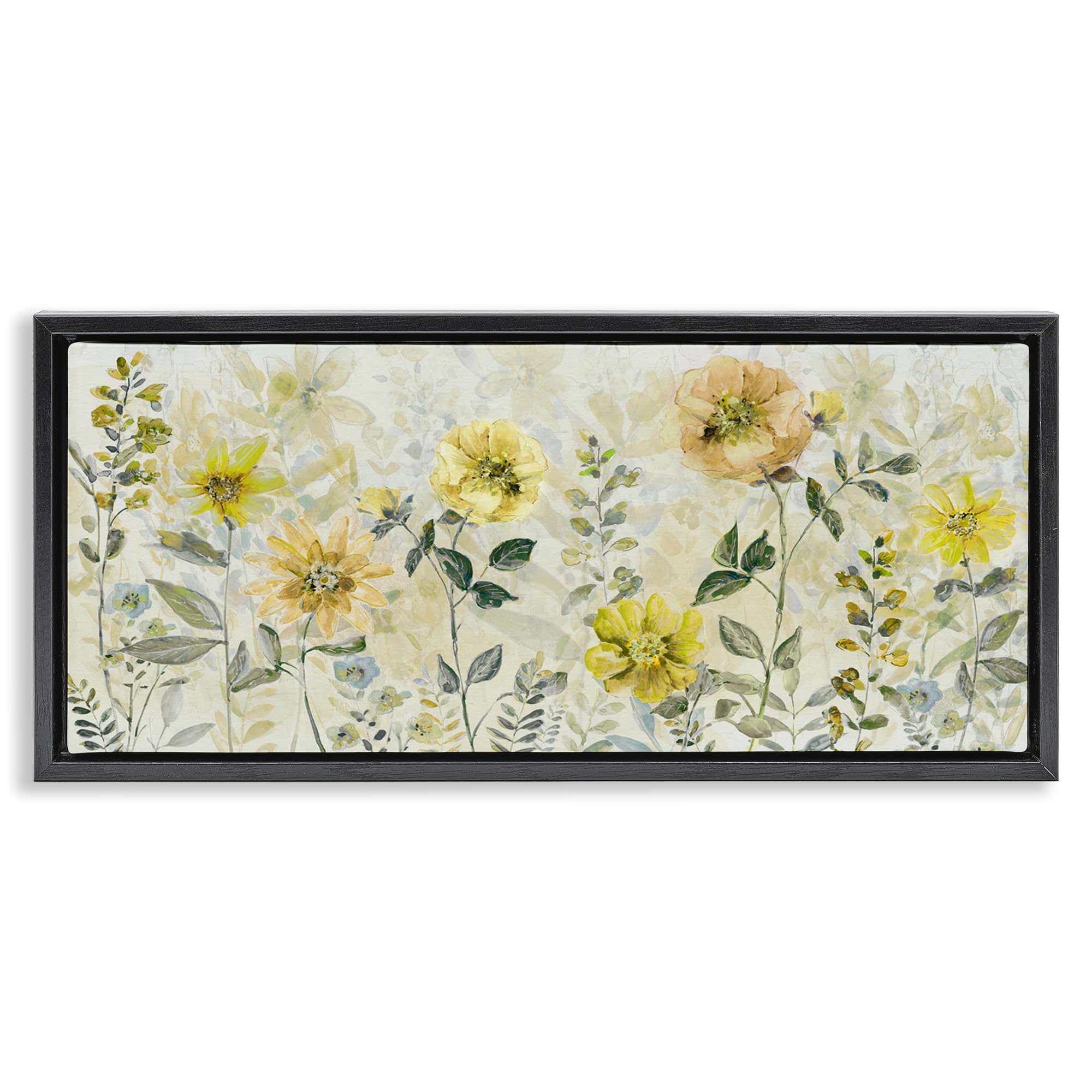 Stupell Industries Jet Black (Matte) Buttercup Garden Floral, 13 X 30 Inch Canvas In Floater Frame