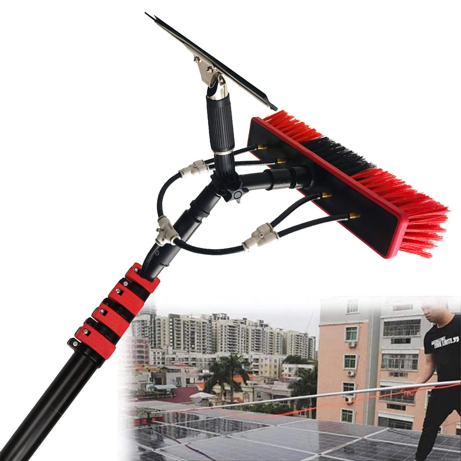 Reinigungsbürste für Solarpaneele & Fensterreiniger – 35 cm Bürstenkopf, 7,2 m Reichweite, ideal für Glas, Fliesen und Duschwände, inklusive Schaber für effiziente Reinig
