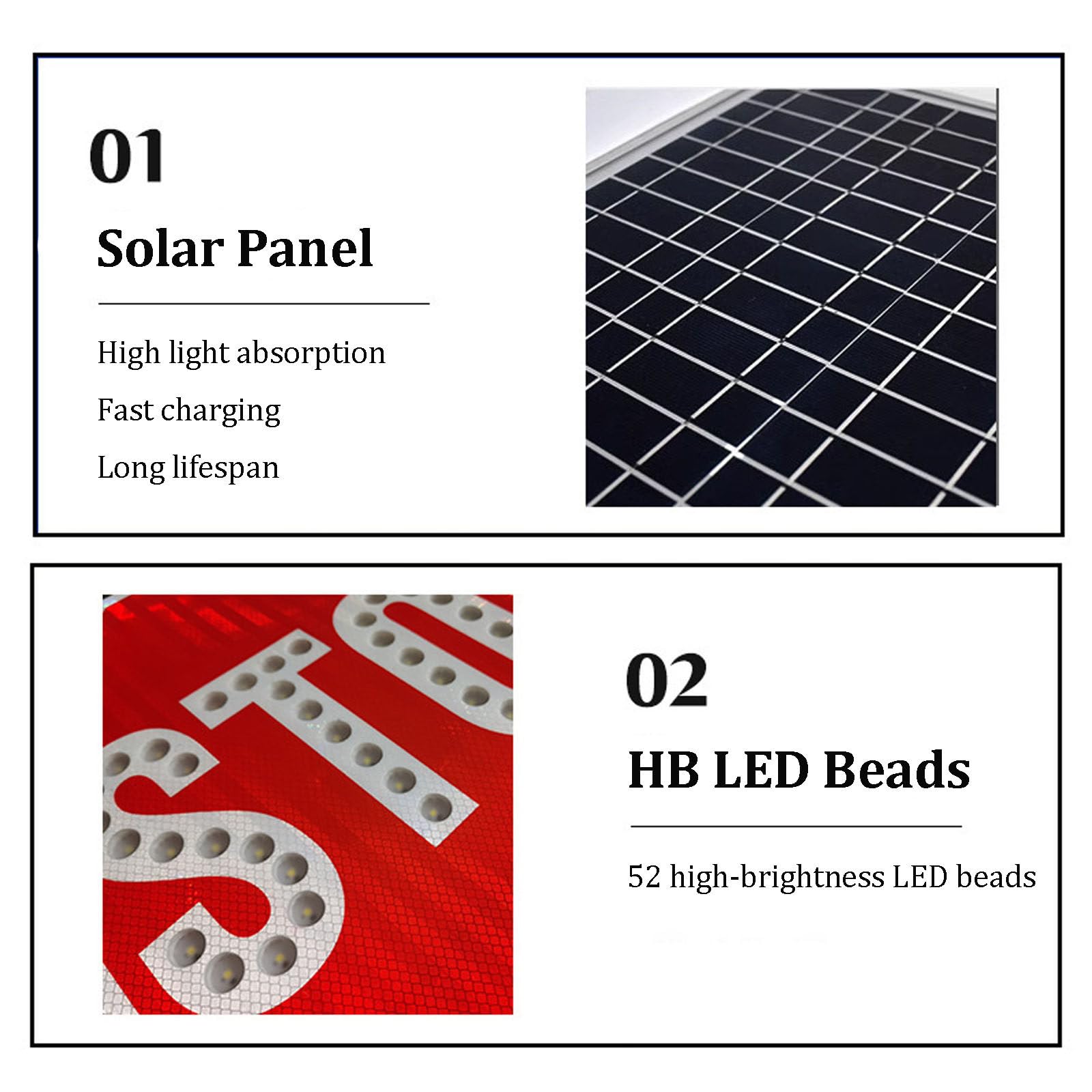 Señal de Stop con Energía Solar y LED Parpadeantes - Luz de Advertencia 24/7, Señal Exterior de 60×60cm, Sensor Automático de Anochecer/Amanecer para Intersecciones y Campus