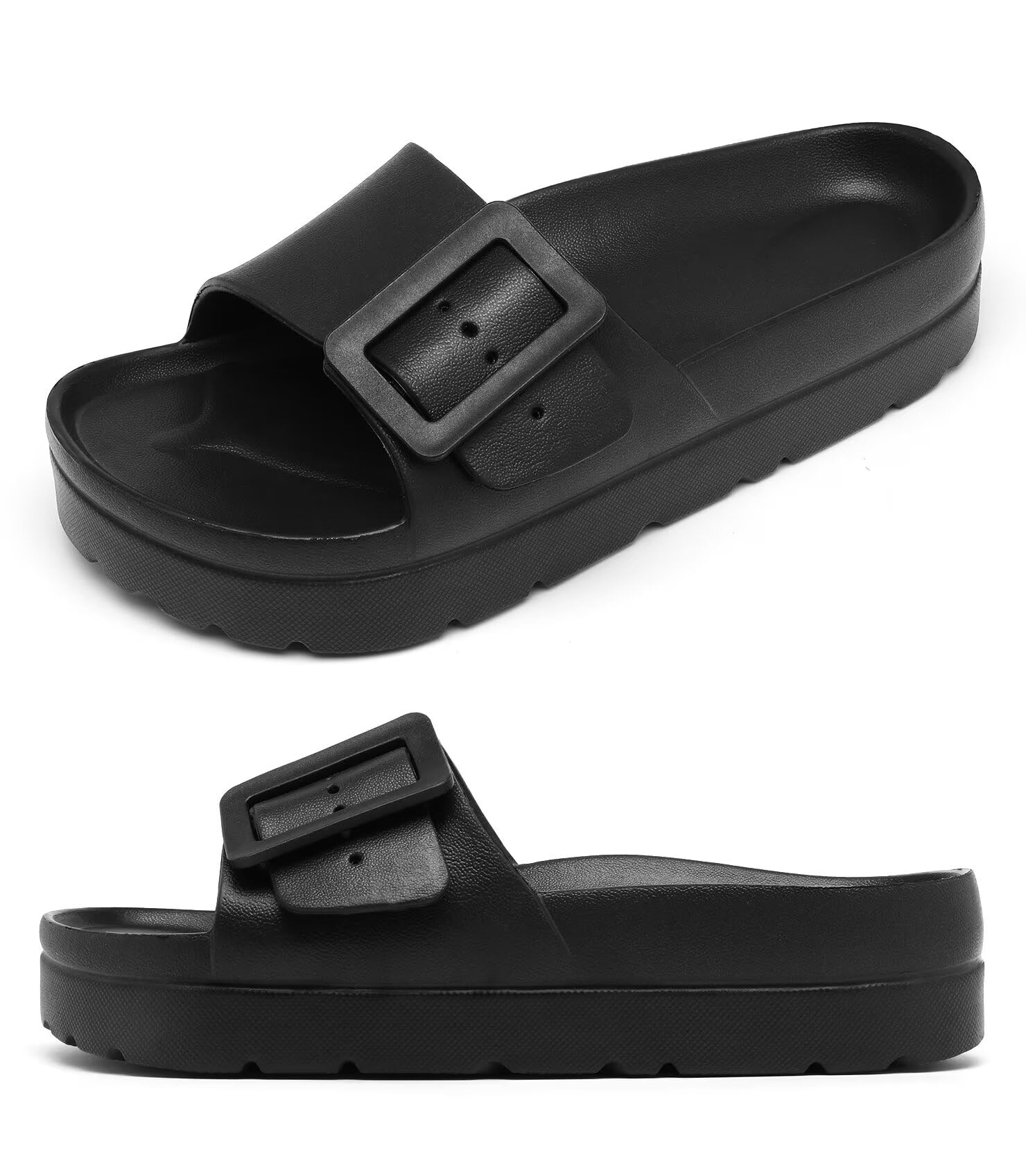 Haifago Women's Platform Sandals with Arch Support, Summer Beach Slides Adjustable Buckle Comfortable Lightweight EVA Slip on Slide