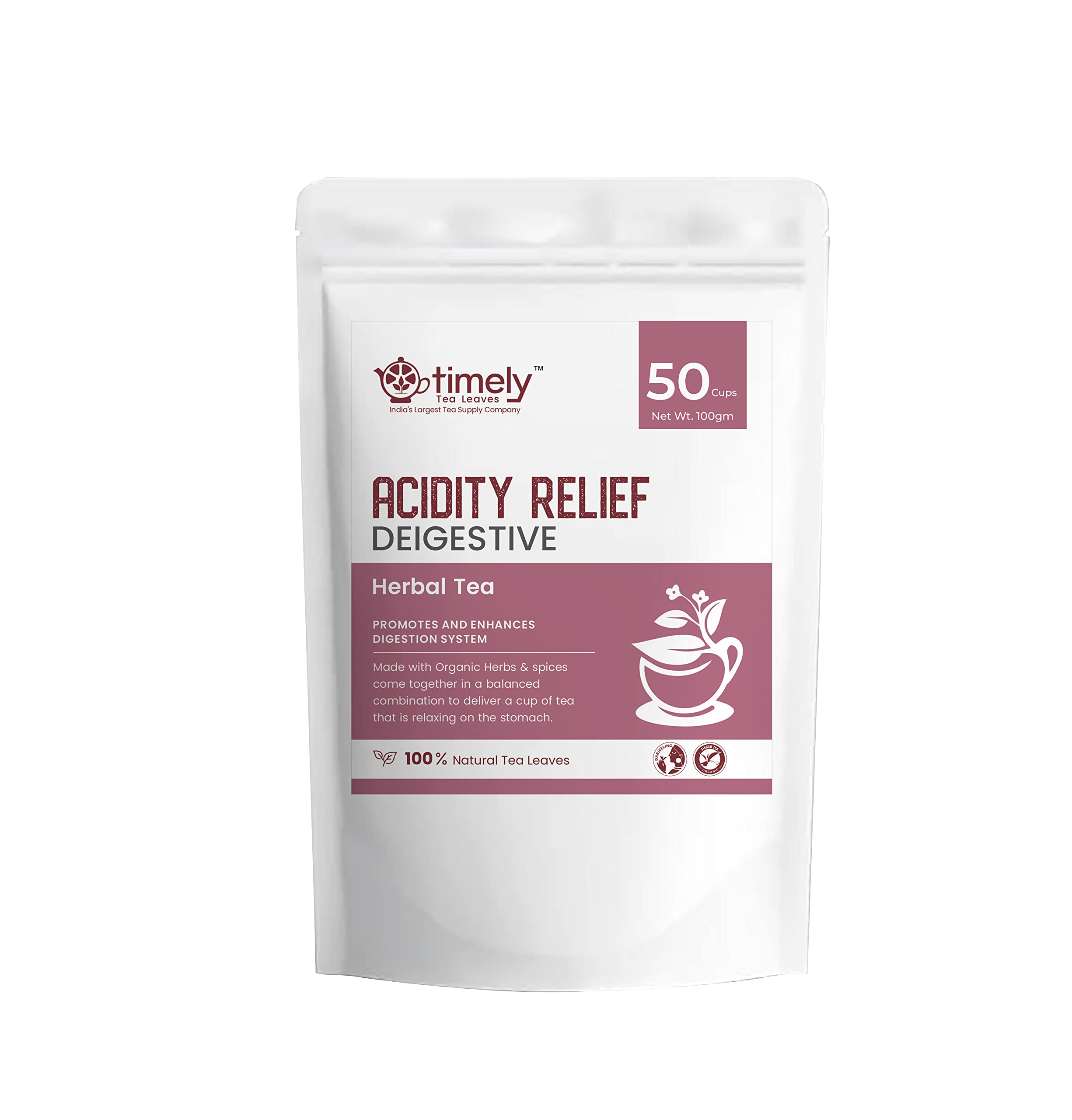 Timely Tea | Acidity Relief Tea | Reduces gas & bloating I 100gm 25 Cups pack |Whole Leaf TeaI 100% Natural
