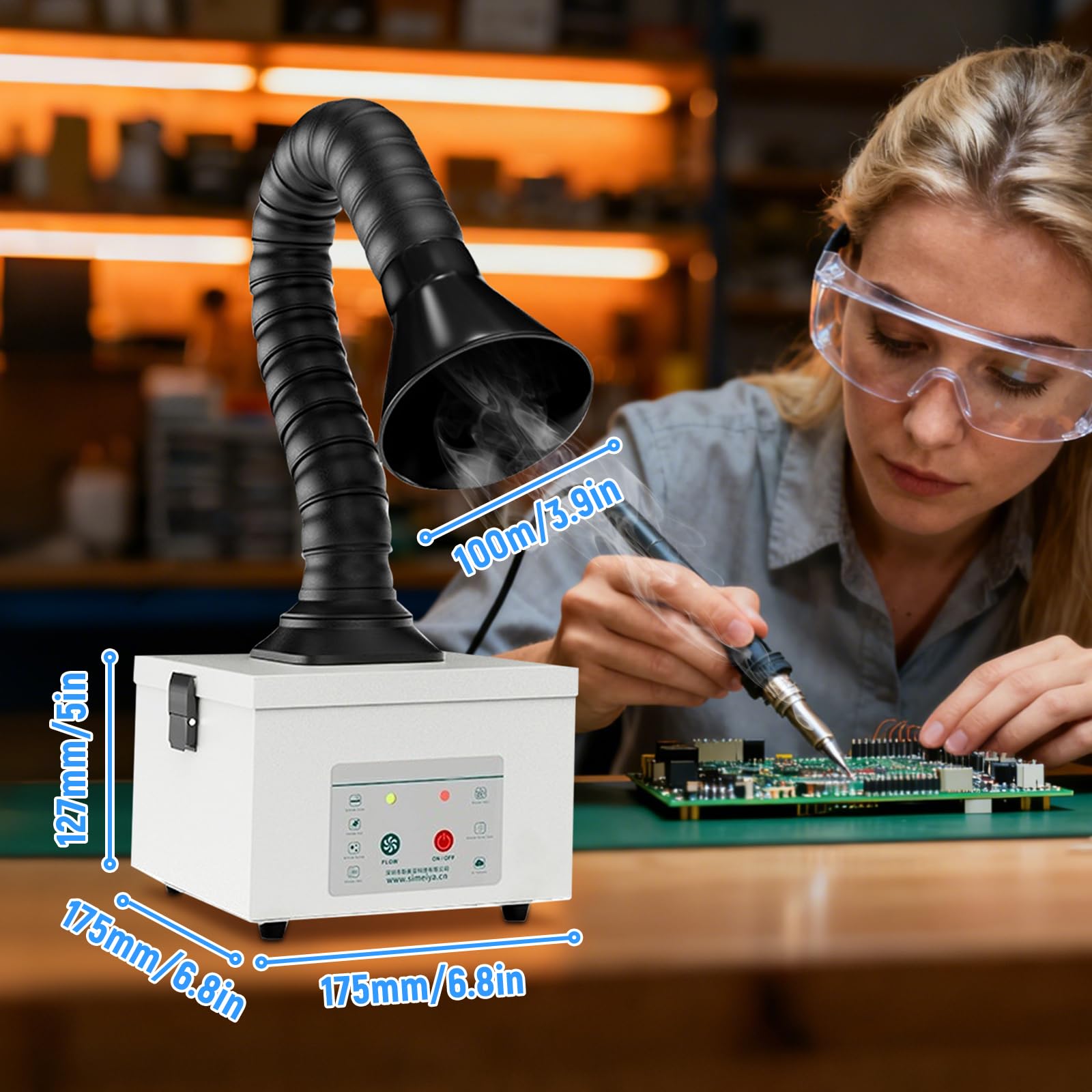 Lötrauchabsorber, 45W Lötrauchabsaugung mit 3 Stufen Filter, Luftvolumen 180 m³/h, Geräuscharmes, Rauchreinigung für Laserschweißen, Rauchabsaugung