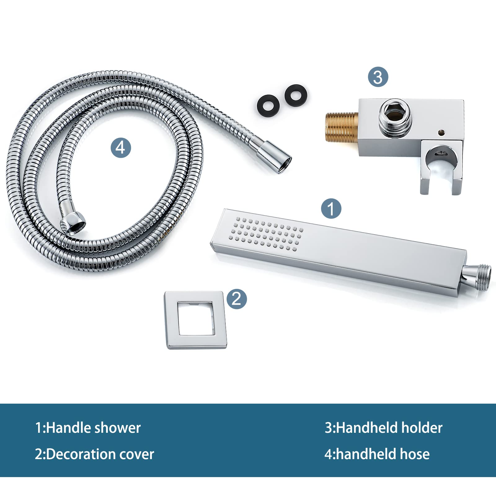 Midanya Ducha de baño de mano con pulverizador cuadrado de cromo pulido SUS304 de acero inoxidable de alta presión con conector de pared, soporte de ducha y manguera de ducha flexible de 60 pulgadas