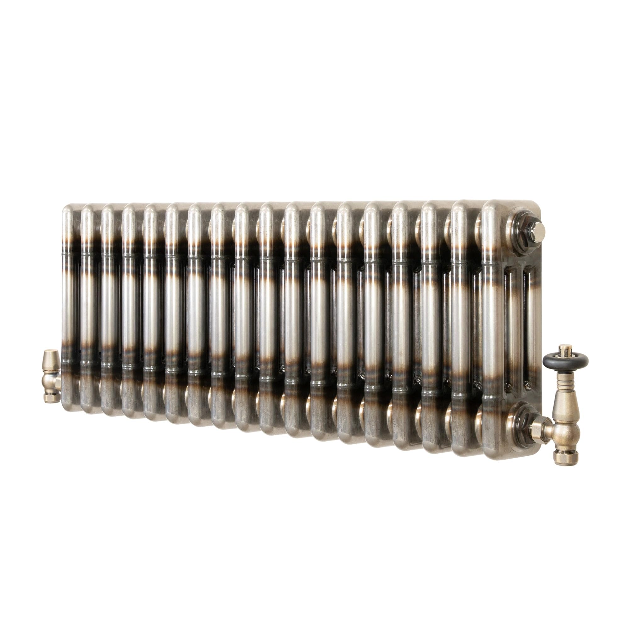 Monster Shop Raw Metal - 3 Column Radiator - 300Mm X 830Mm Traditional 3 Column Radiator 300Mm X 830Mm & Trv Valves Modern Central Heating Heater Raw Metal Carbon Steel Horizontal Wall Mounted Kitchen Living Room Bathroom Cleaning Brush Fixing Kit & Brack
