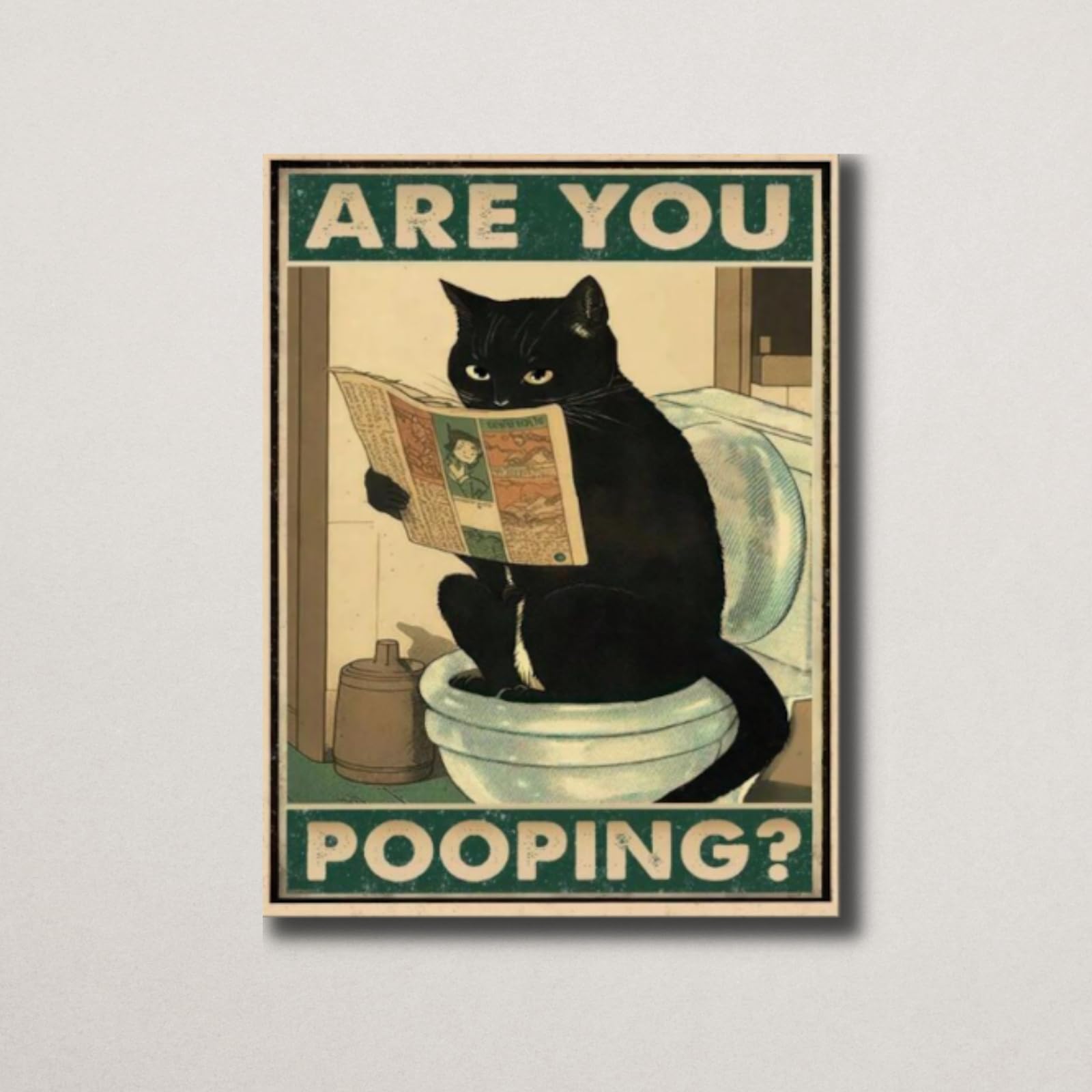 Amazon.co.jp: インテリアポスター トイレで新聞を読む猫 フレームなし