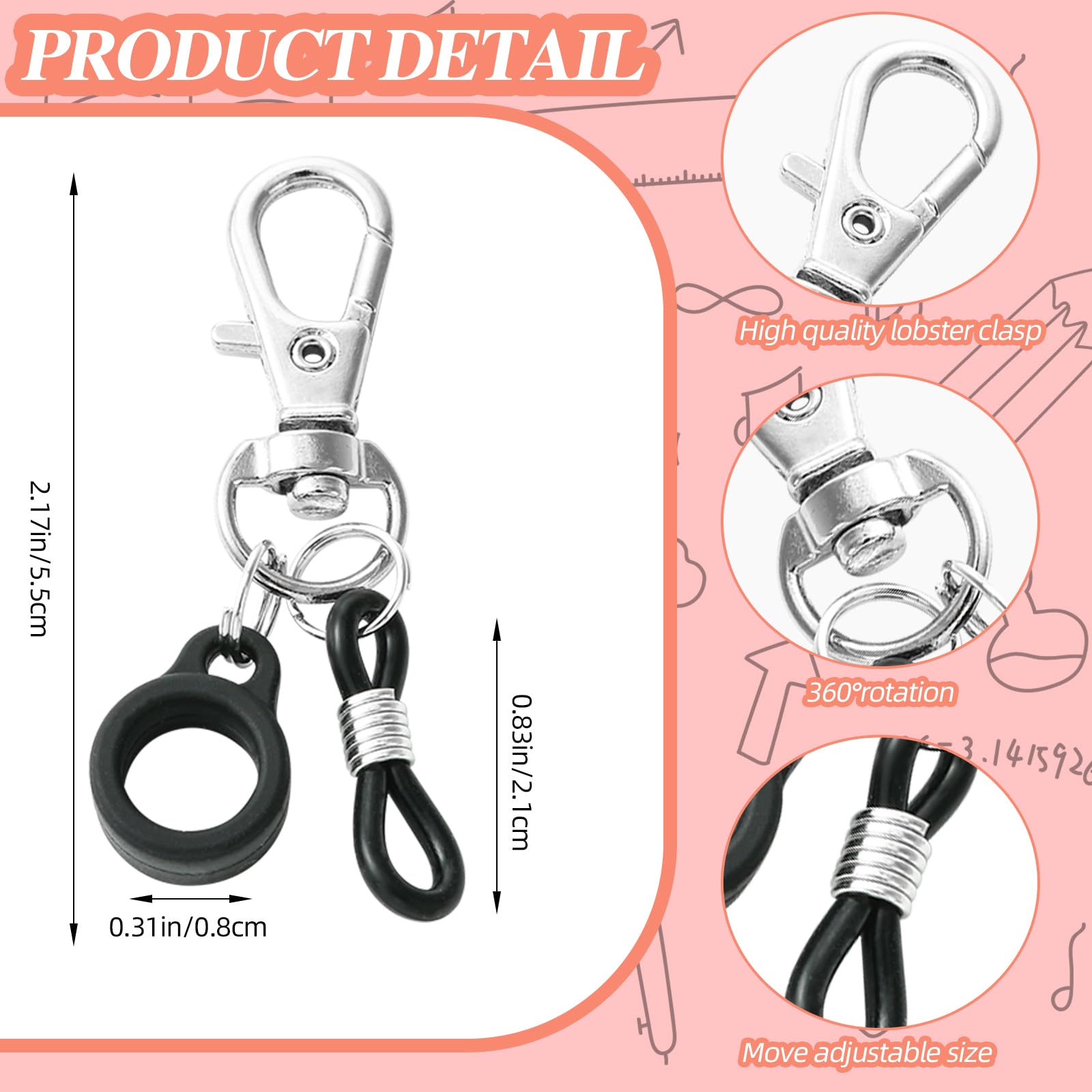 WEWAYSMILE 10 Pcs Badge Pen Holder Silicone Pen Holder Clip Badge Reel Pen with Lobster Clasp Badge for Lanyard Badge Reel Clips Pen Converter Badge Reel Accessories(Black+White) - Image 2