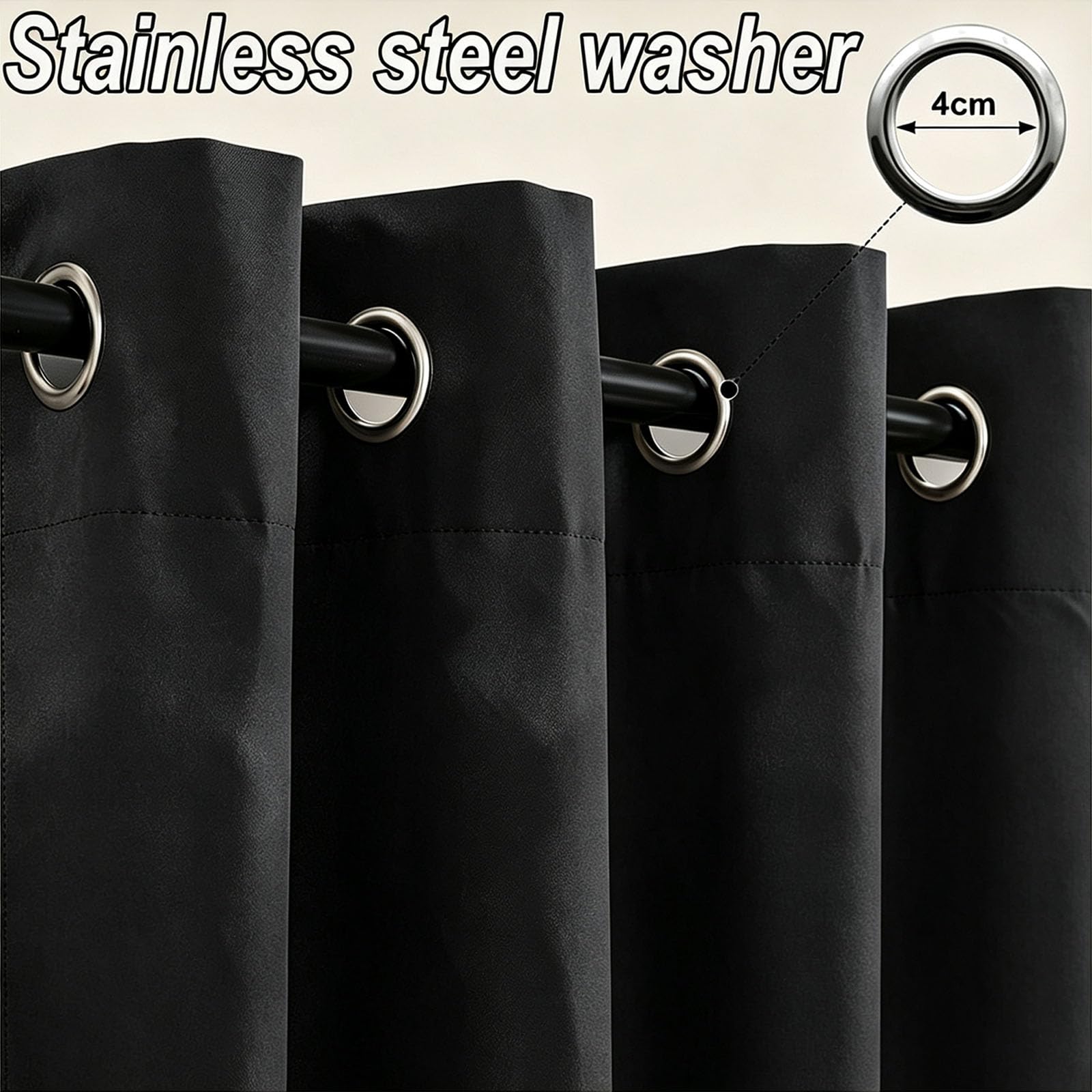 Outdoor Vorhang 132 x 245 cm Wetterfest Wasserdicht Sichtschutz Sonnenschutz Gardinen Garten Winddicht Outdoor-Vorhang Wetterfest für Garten Balkon, Schwarz