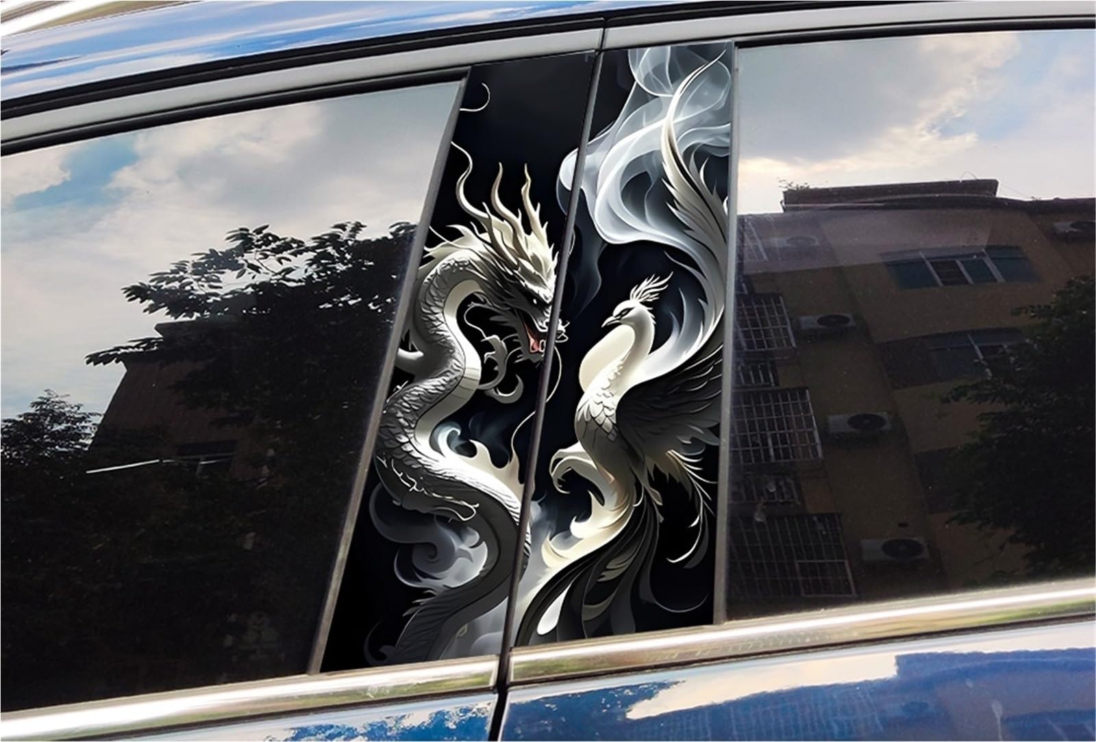 Dragon and Phoenix Car Stickers Waterproof Auto B Pillar Decals Accessorie