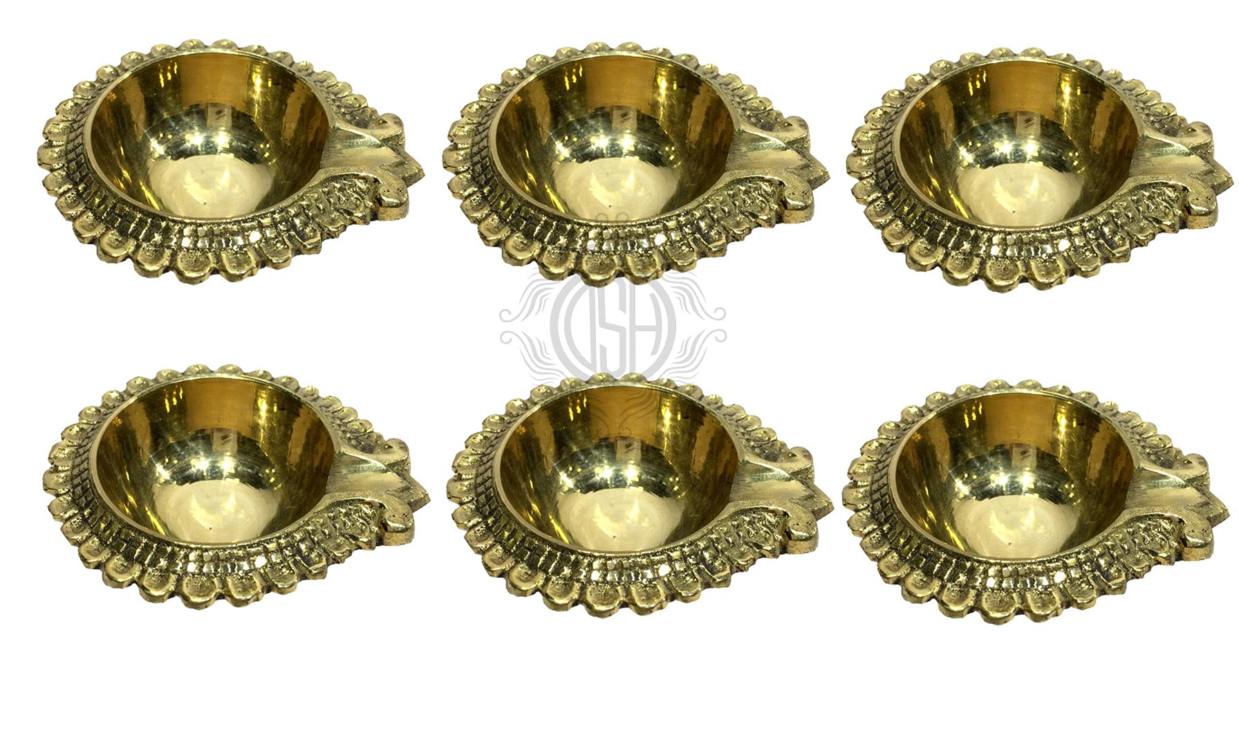 DSH Brass Kuber Diya Oil Lamp Set of 6 Pieces for Festival Pooja Room Arti Poojan Temple Home D�corative Gift Item (Large, 6)