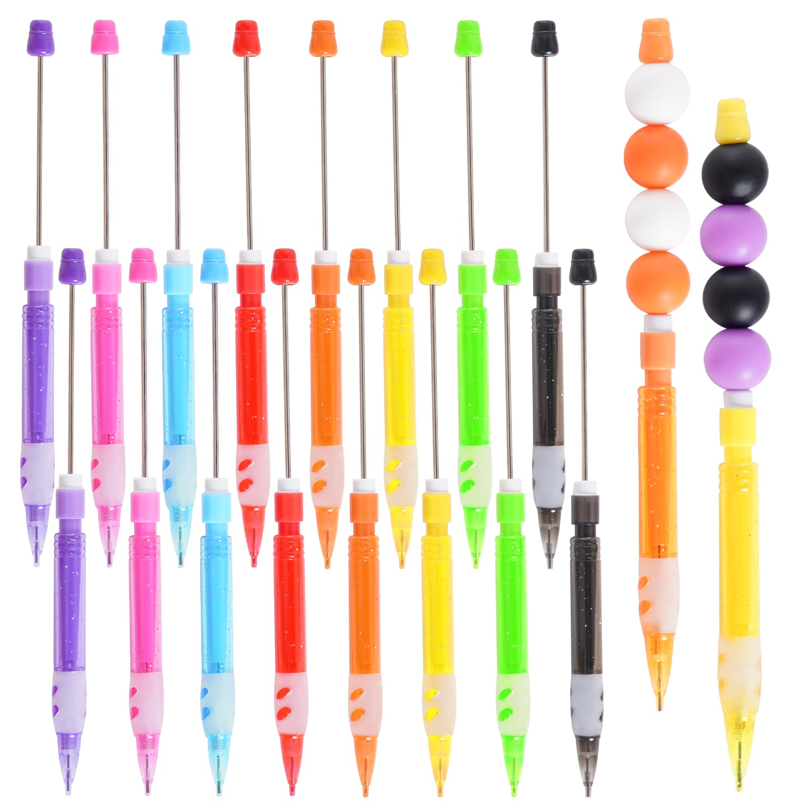 Hmxpls 16 Pcs Beadable Pencils, Beadable Mini Mechanical Pencil, Beadable Stylus Pencils with Silicone Hand Guard for Writing Drawing Sketching DIY