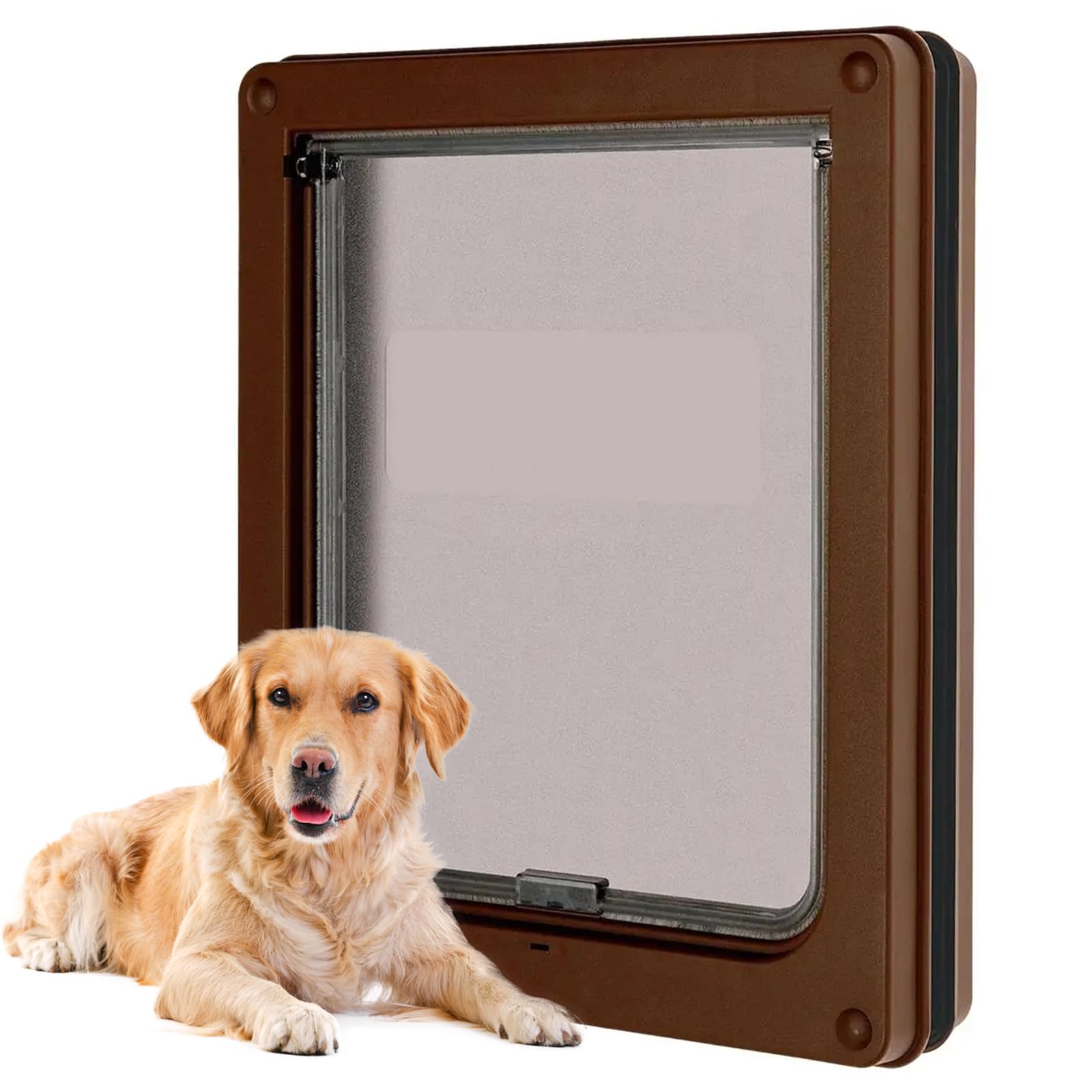 Puertas para Perros Grandes para Mascotas, Resistente Al Viento Y La Lluvia, Paneles Tipo Bayoneta, Gateras para Puertas Adecuadas para Puertas Interiores Y Exteriores,Marrón,L
