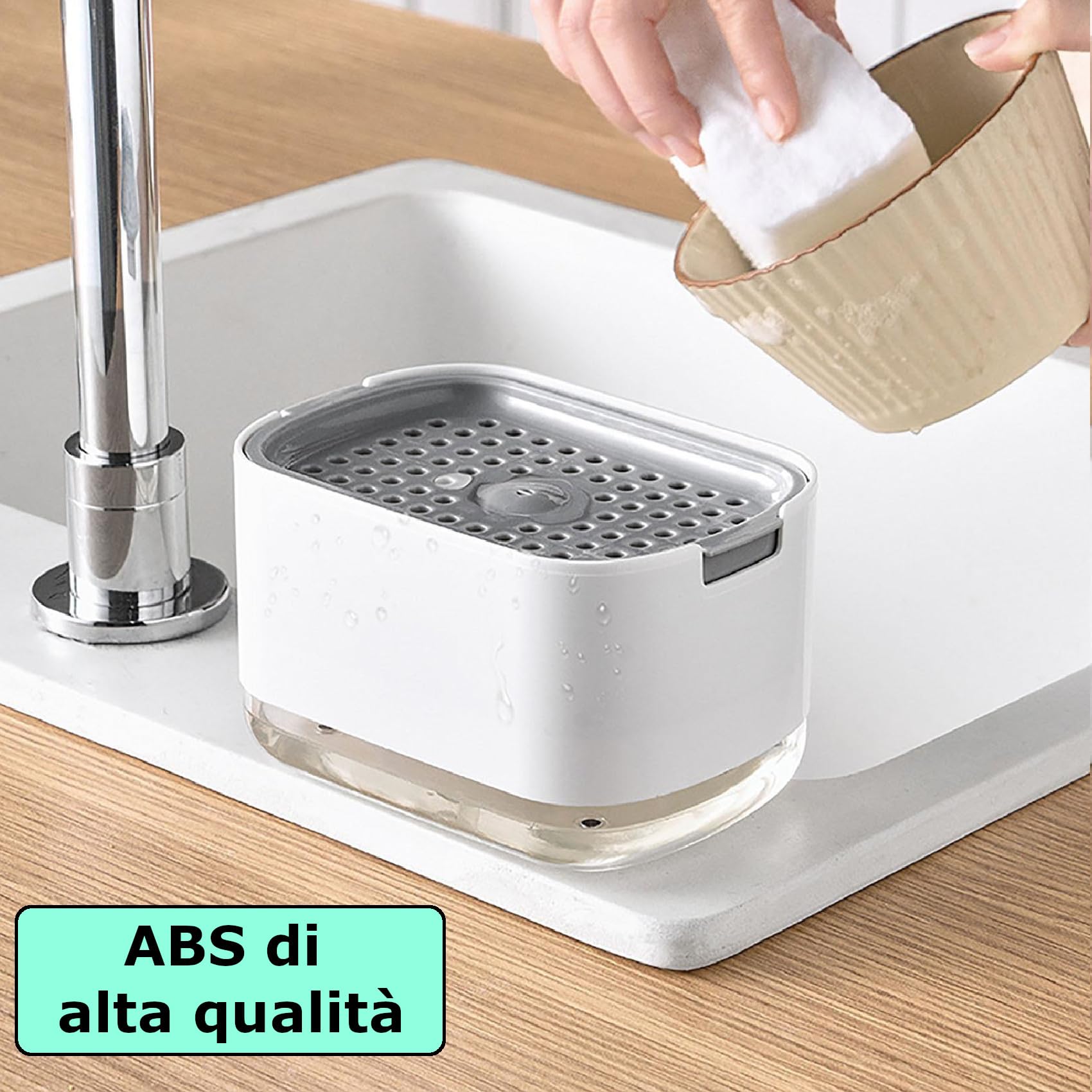 Dispenser Sapone Per Cucina Con Spugna - Elegante E Pratico