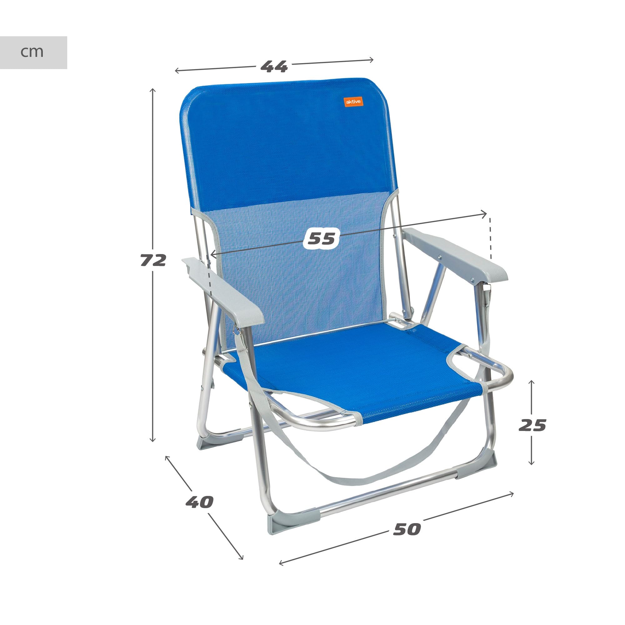AKTIVE Confezione da 2 sedie da spiaggia pieghevoli, blu, in textilene e alluminio, schienale fisso, 44 x 40 x 72 cm, con maniglia a spalla e fermi antiribaltamento, massimo 100 kg, leggere e