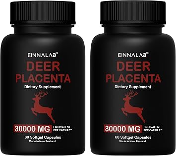 30,000mg Highest Deer Placenta Supplement - Made in New Zealand - Set of 2 Bottles, 120 Capsules