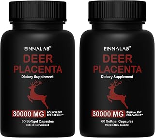 30,000mg Highest Deer Placenta Supplement - Made in New Zealand - (Set of 2 Bottles, 120 Capsules)
