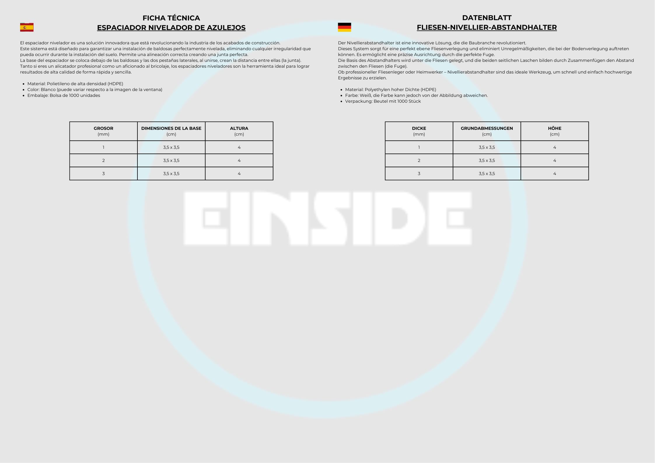 EINSIDE Croisillons autonivelants pour carrelage, Entretoises pour carrelage autonivelant épaisseur 3 mm, 1000 pièces