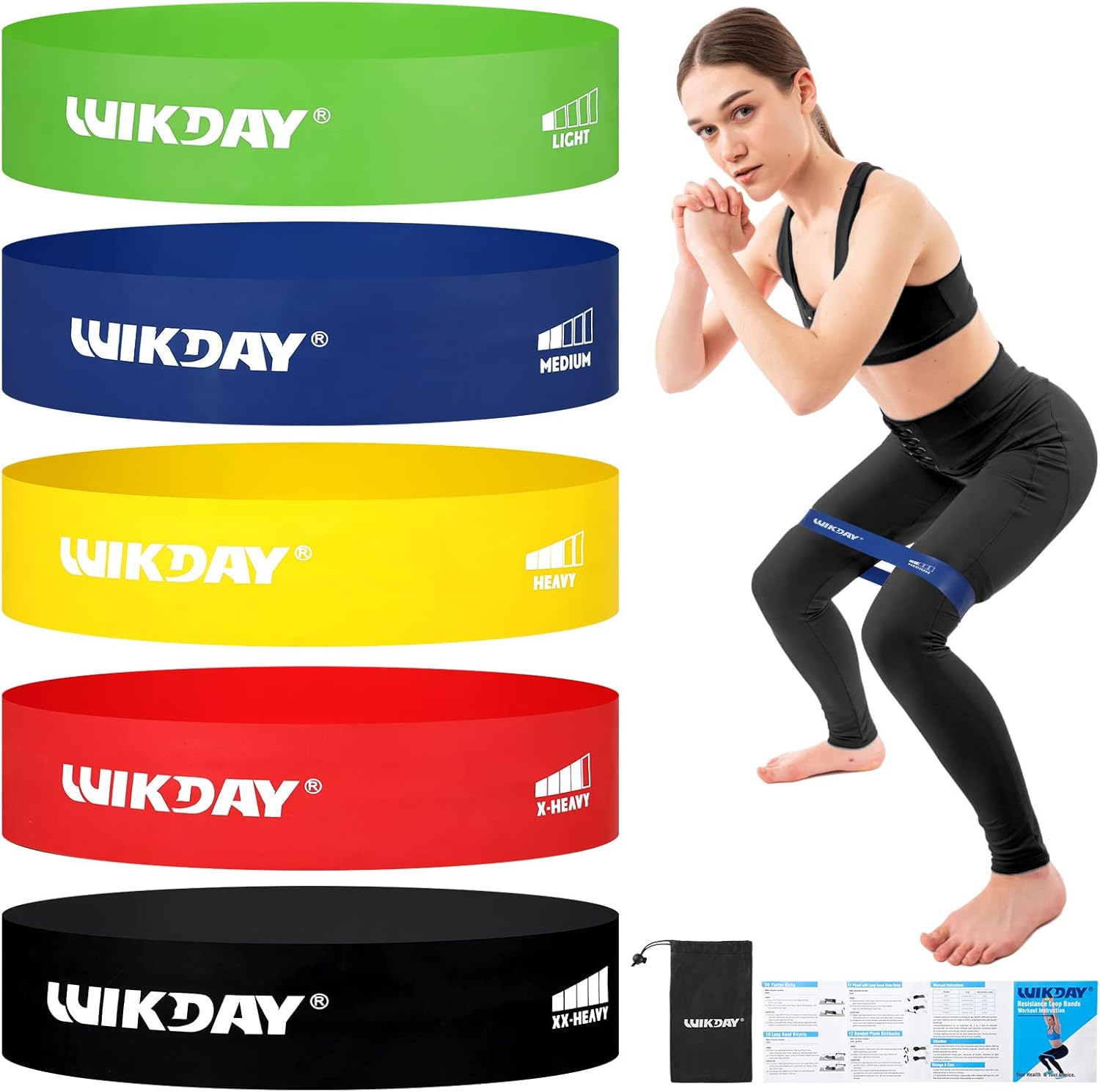 WIKDAY Resistance Bands for Working Out Exercise Bands Workout Bands Set for Men Women Body Stretching, Crossfit Training, Home Workout, Physical Therapy, Booty Legs