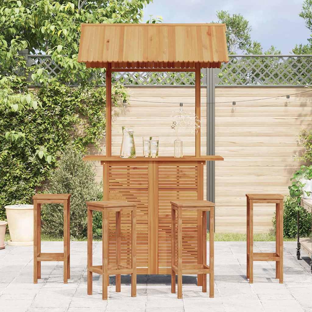 Zewnętrzny stół barowy z dachem z litego drewna akacjowego, 113 x 106 x 217 cm, stabilny stół ogrodowy na taras, balkon, do ogrodu i werandy, idealny do jedzenia, pikniku i na kemping z