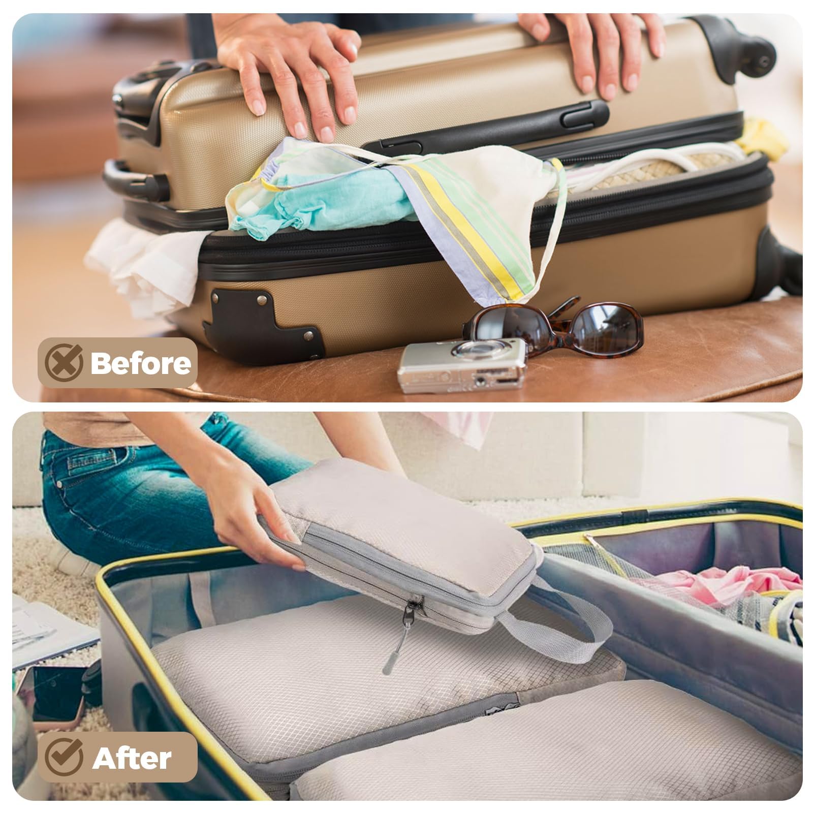 LANSKLBD 4/6/8 Set Packing Cubes for Suitcases Travel Luggage Packing Organizers,Travel Accessories Essentials Luggage Organizer with Shoe/Tioletry/Laundry Bag (Beige, 4 set) view 3