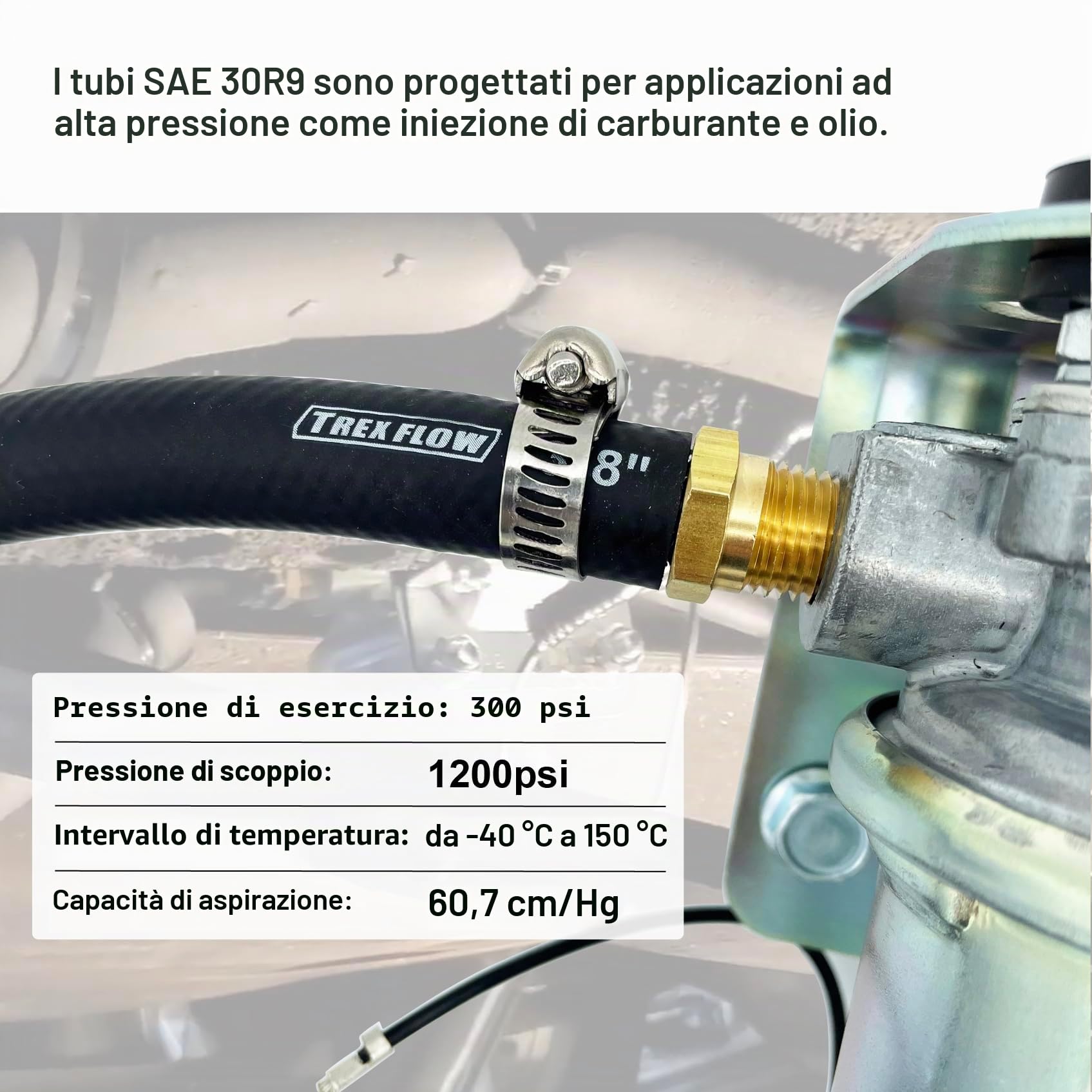 Tubo del carburante SAE 30R9 da 5/16" e 10 piedi di lunghezza. Tubo del carburante con chiusura a pressione ad alta pressione SAEJ30R9 300 PSI (10 piedi, 5/16" di diametro interno)