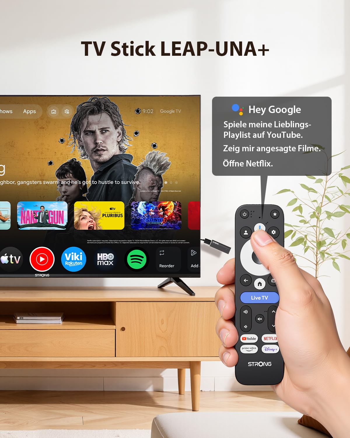 STRONG LEAP-UNA+ TV Stick with Android 14, 8GB Storage, HDR10+, HLG, Bluetooth 5, Sprachsteuerung, Streaming Device for FHD Smart TV Upgrade