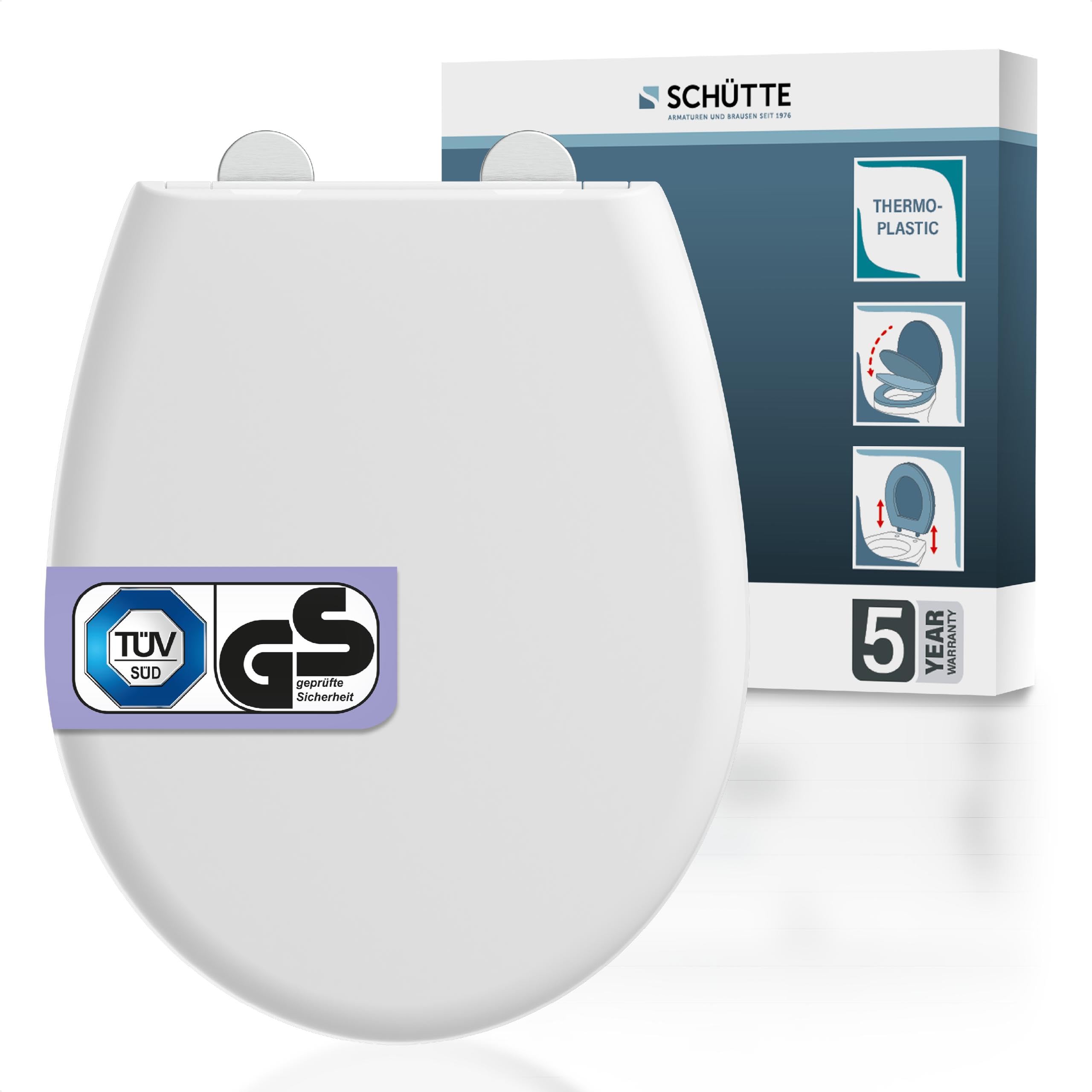 WC-Sitz mit Absenkautomatik | thermoplast | Abnehmbarer Klodeckel aus bruchsicherem Material | Einfache DIY Montage durch Montageschablone | Toilettendeckel und Brille bis 500 kg belastbar | Weiß