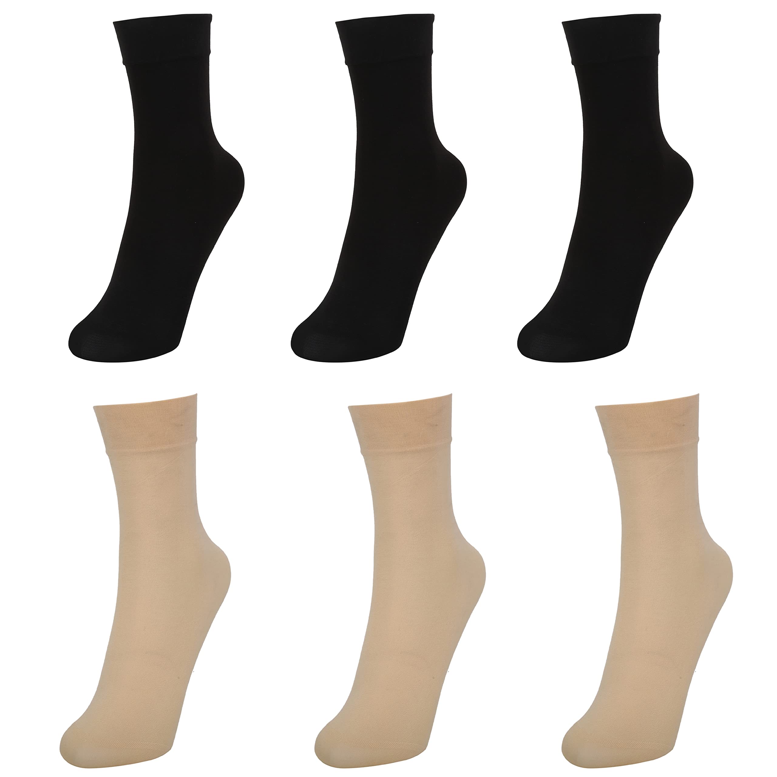 Killayox Women's Lycra Spandex Breathable Ankle Length Socks | Comfortable, Anti Microbial Comfortable Socks Skin & Black Color Without Thumb Socks For Girl's Combo of 6_(Free Size|Skin-3,Black-3)-image-12