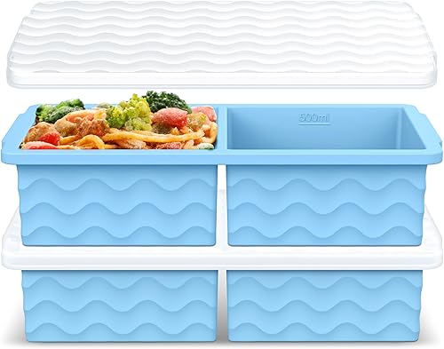 Aopigavi Bandeja de silicona para congelador con tapa, moldes para congelador de sopas de 2 tazas, bandejas grandes para cubitos de hielo para