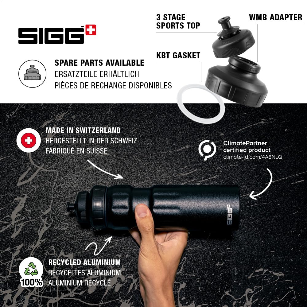 SIGG - Aluminiowa butelka sportowa – WMB Sports – z 3-stopniowym zamknięciem sportowym – certyfikat neutralny dla klimatu – szczelna – lekka jak piórko – nie zawiera BPA – 0,75 l