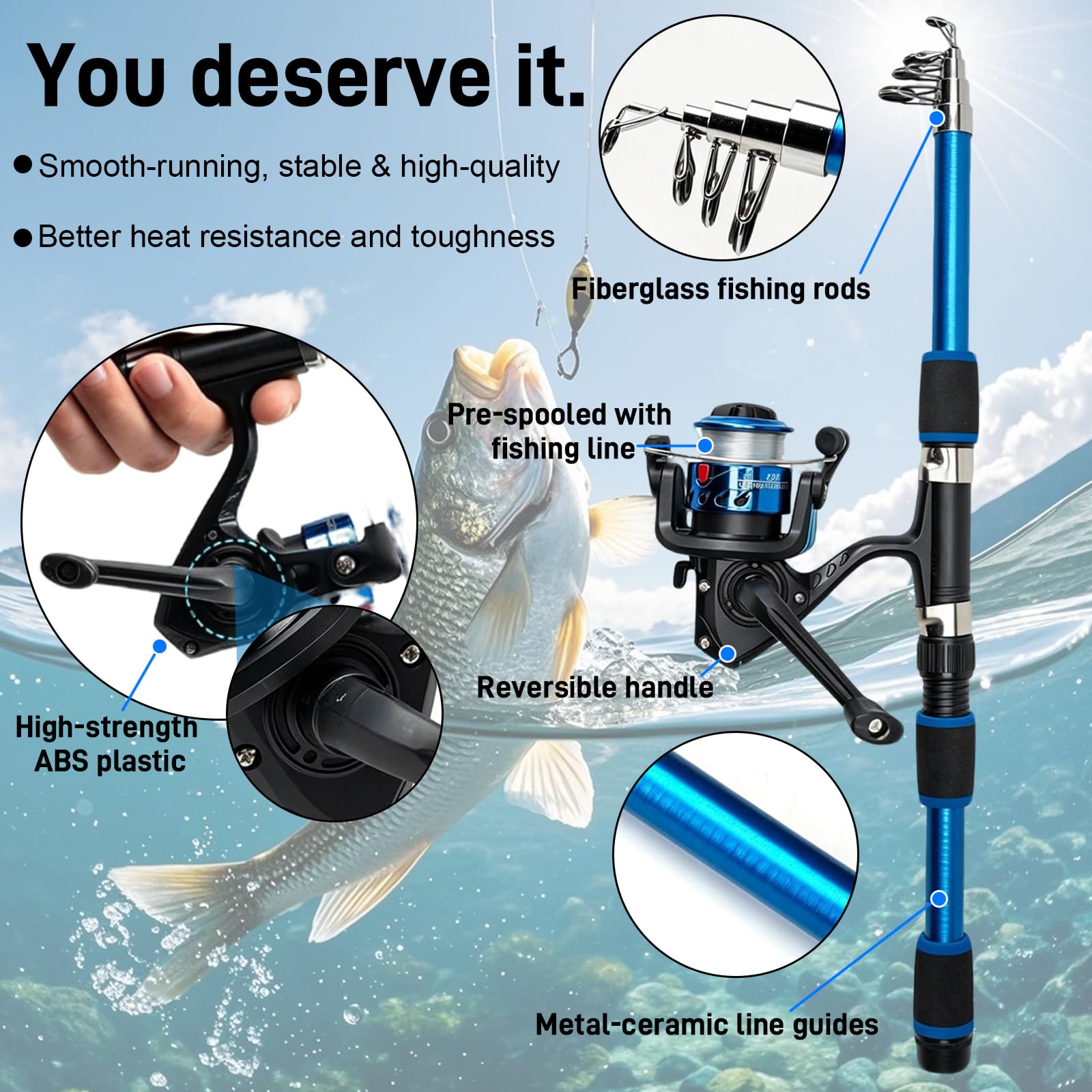 Set De Pesca para Principiantes, Completo Set De Caña Telescópica para Principiantes con Caña De Pescar De 1,8M Y 2 Carretes Giratorios para Pesca En Agua Dulce Y Salada Al Aire Libre