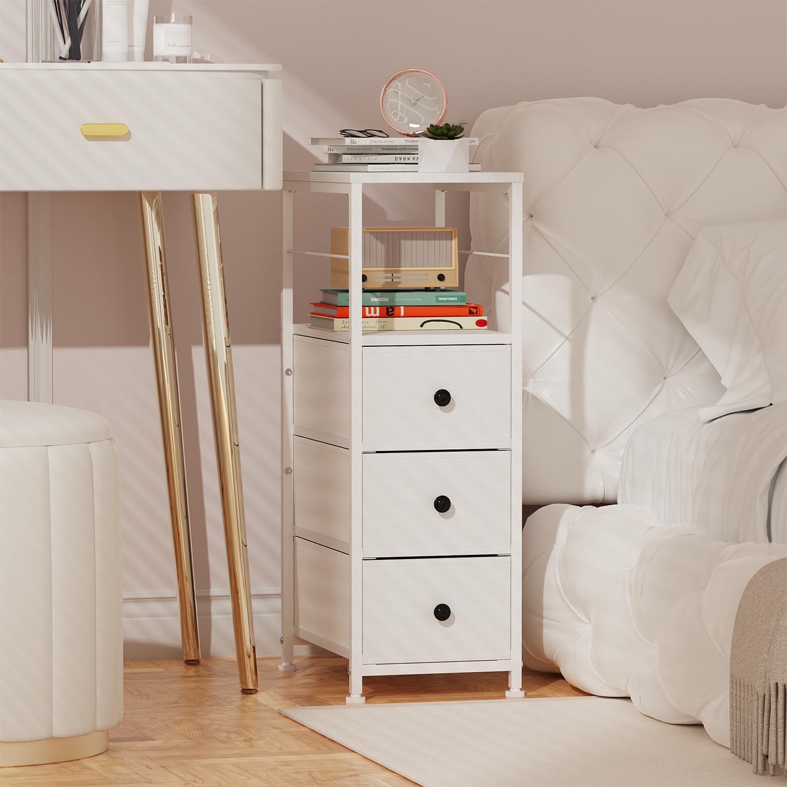 short small dresser Hommpa White Dresser for Bedroom, 3 Drawers dresser for closet, Small Chests of Drawers for Adult, 30" Tall Nightstand Wood Storage Cabinet for Living
